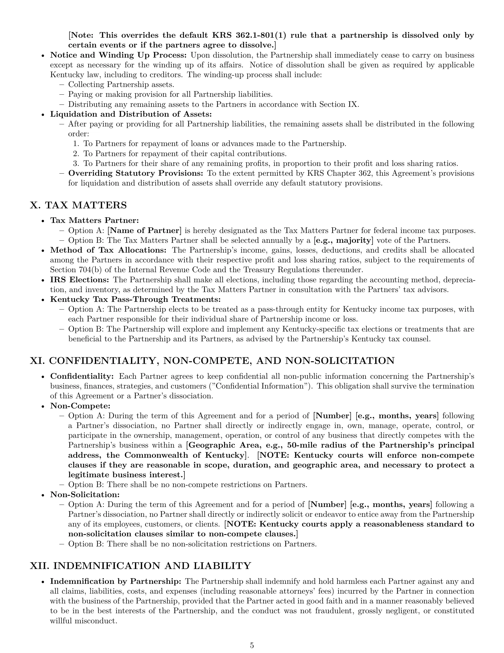 Preview page 5 of Pro Kentucky partnership agreement template