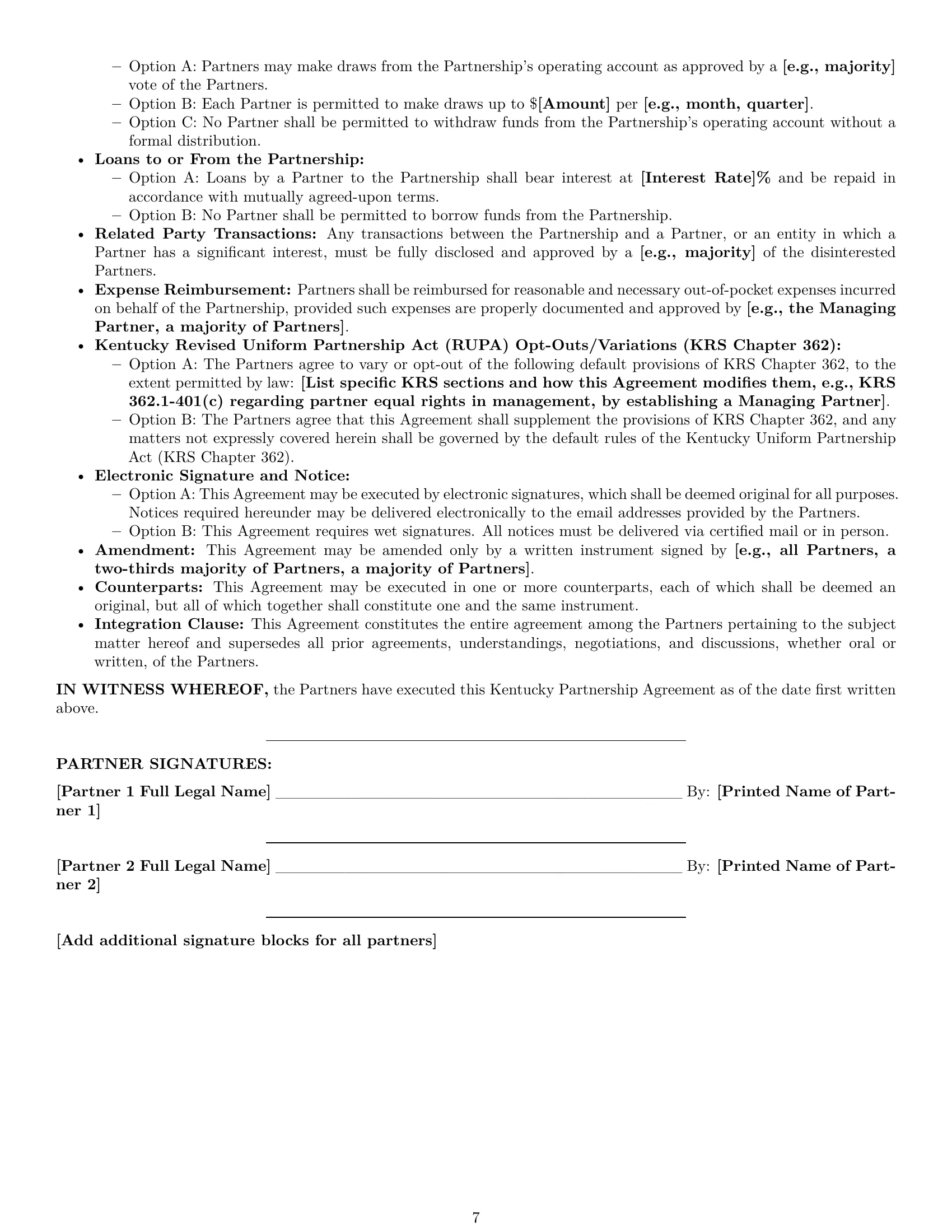 Preview page 7 of Pro Kentucky partnership agreement template