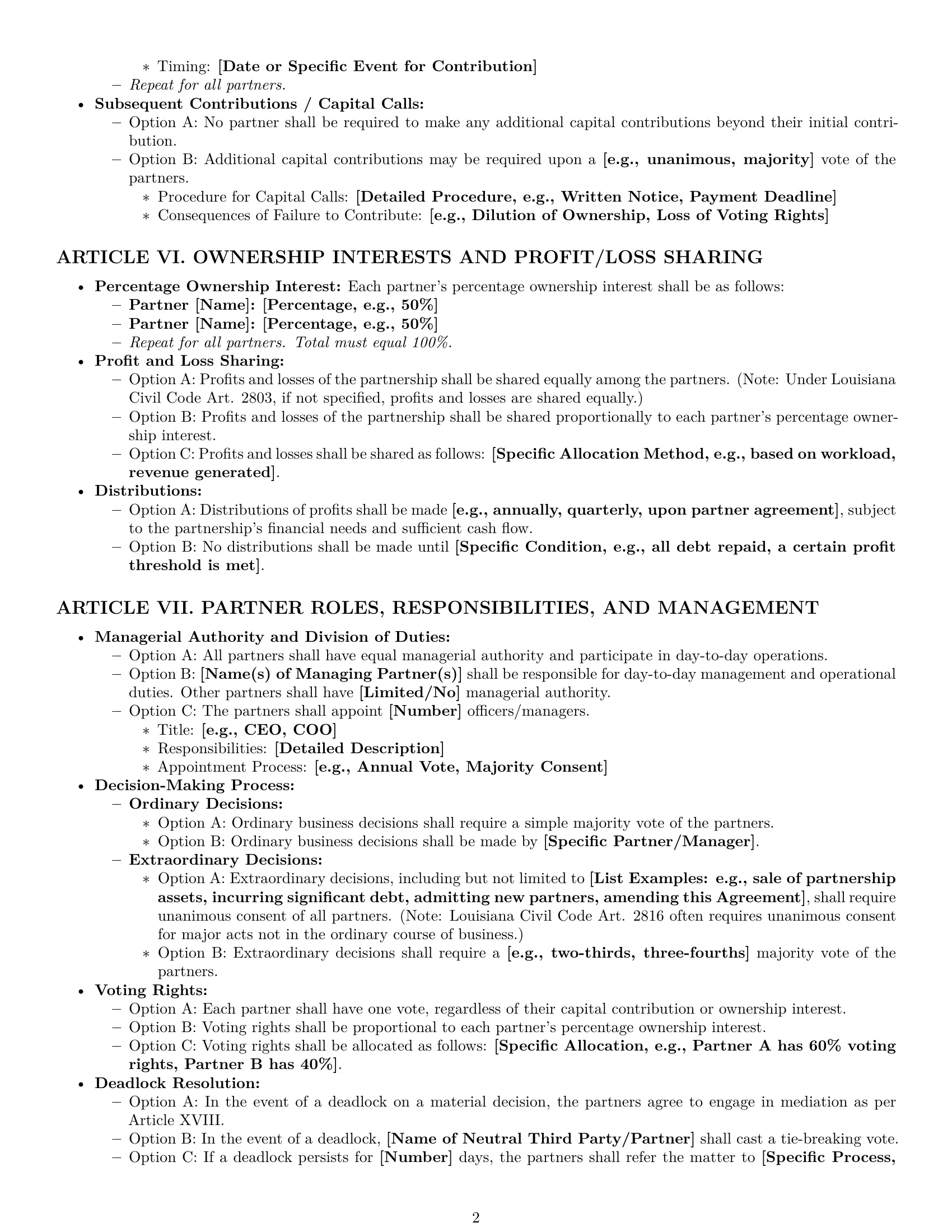 Preview page 2 of Pro Louisiana partnership agreement template