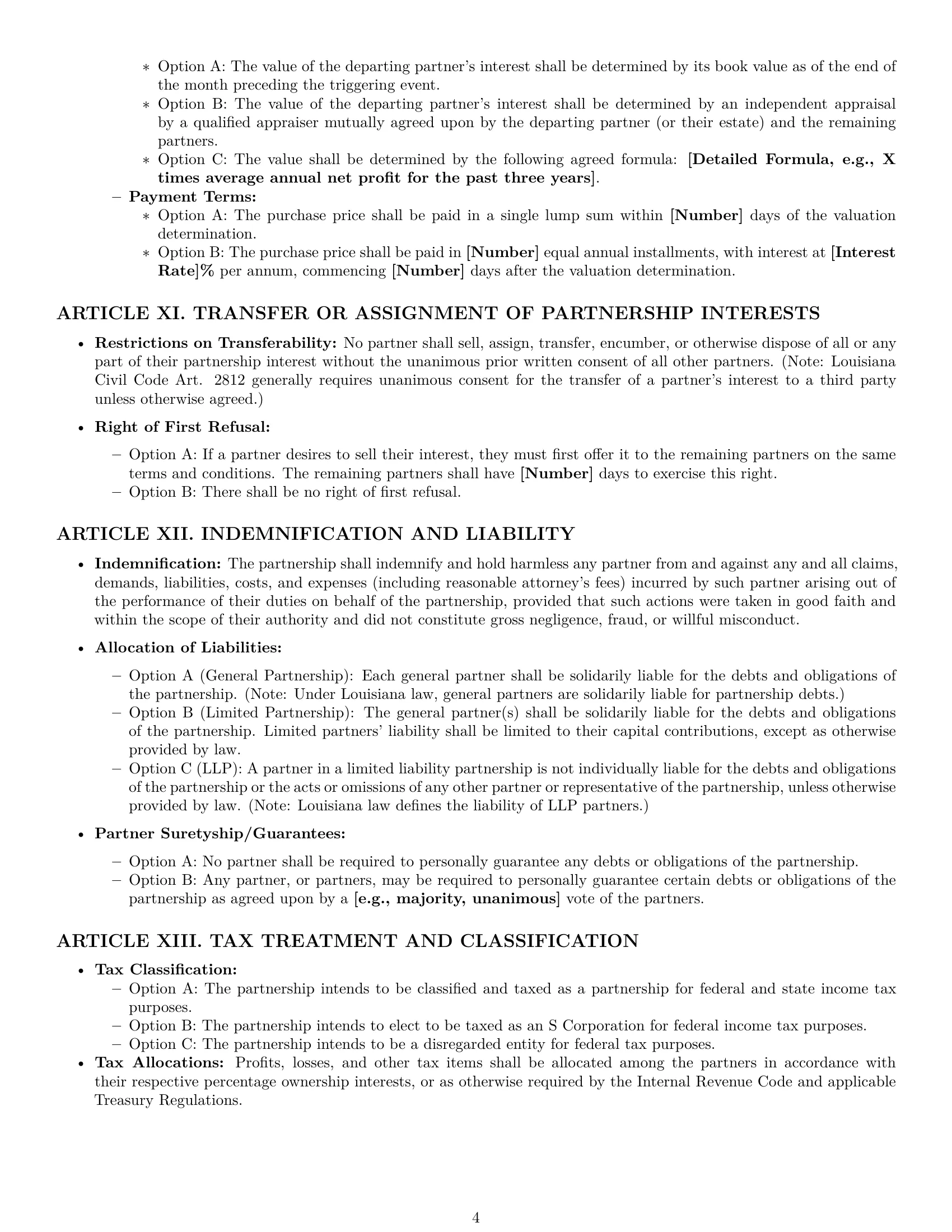 Preview page 4 of Pro Louisiana partnership agreement template