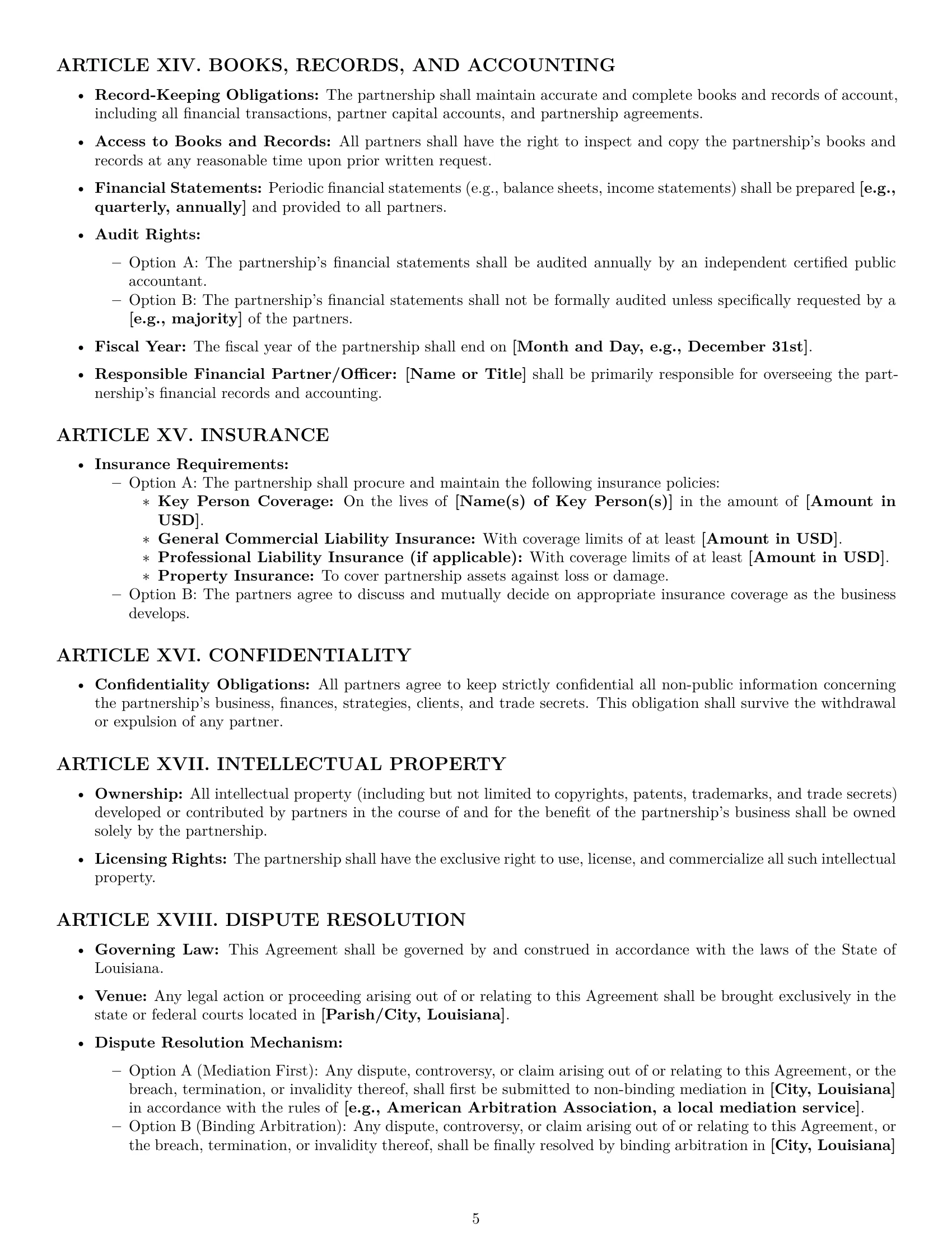 Preview page 5 of Pro Louisiana partnership agreement template