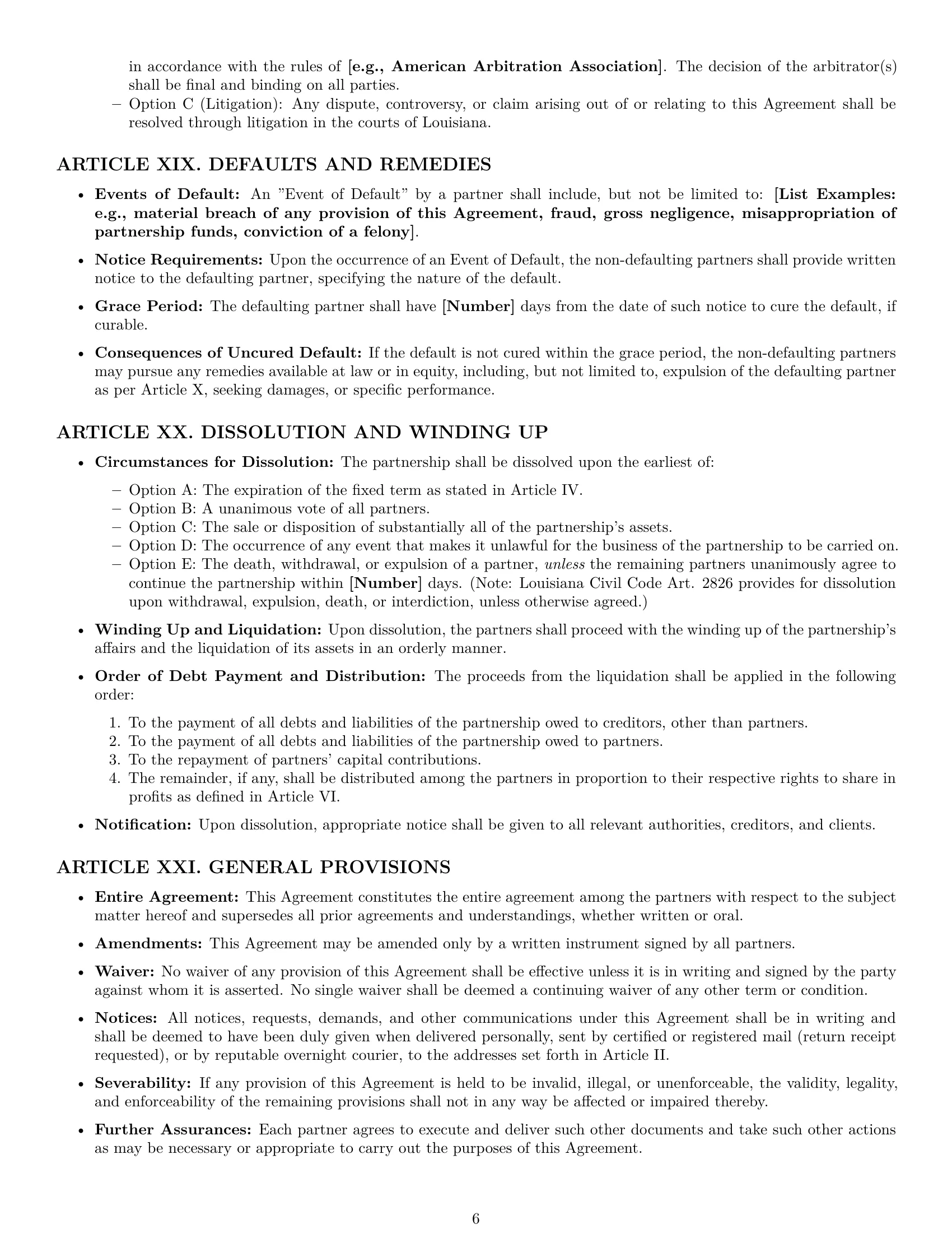 Preview page 6 of Pro Louisiana partnership agreement template