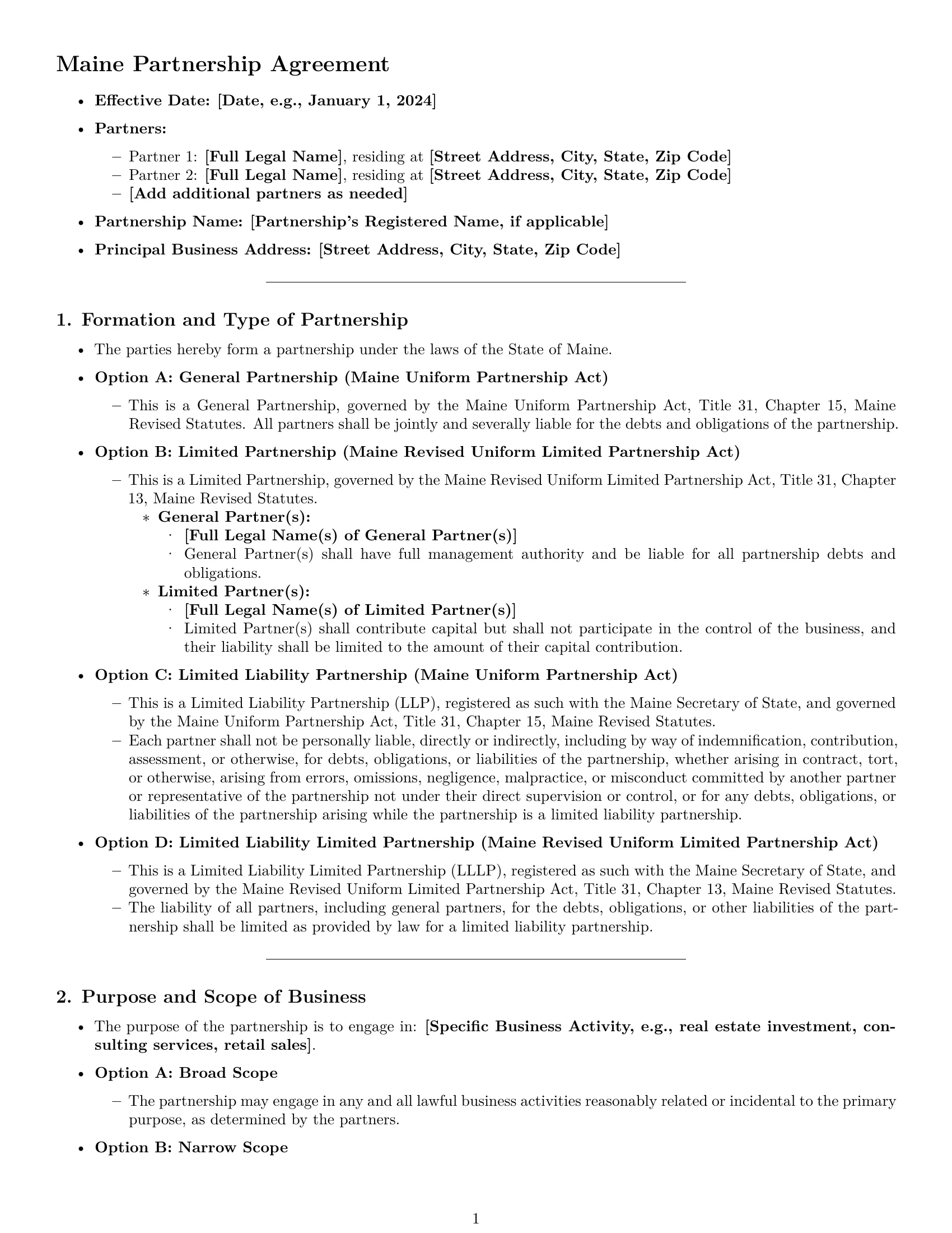 Preview page 1 of Pro Maine partnership agreement template