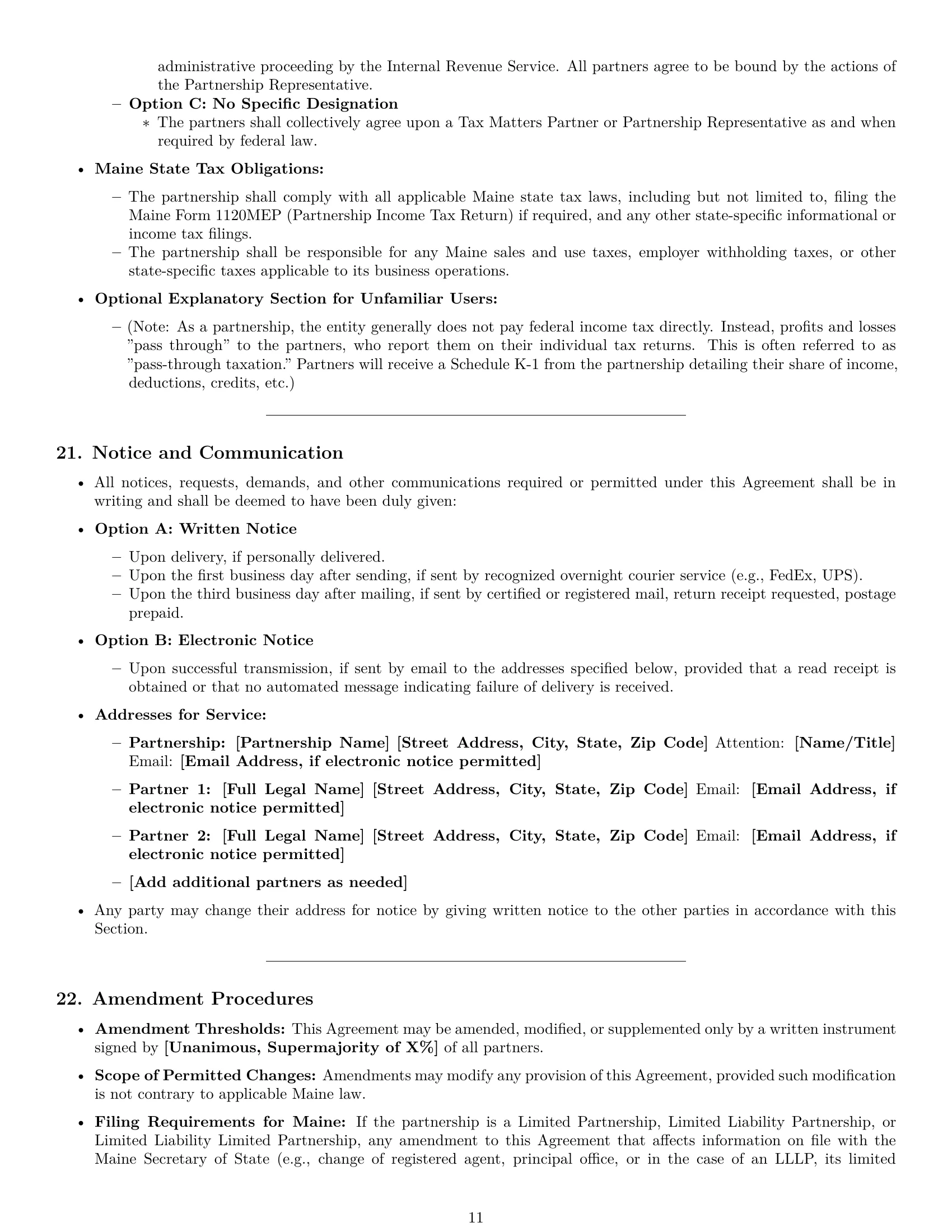 Preview page 11 of Pro Maine partnership agreement template
