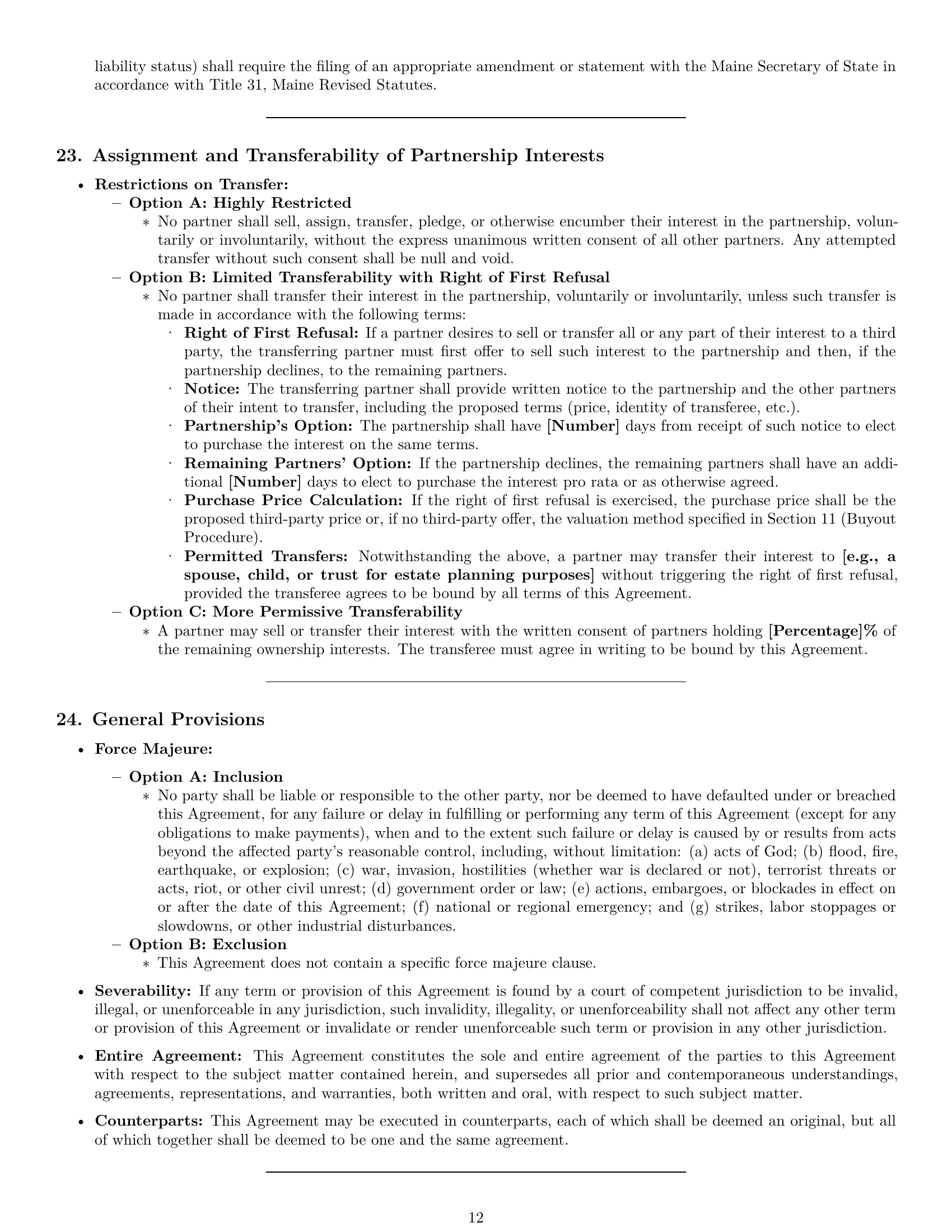 Preview page 12 of Pro Maine partnership agreement template