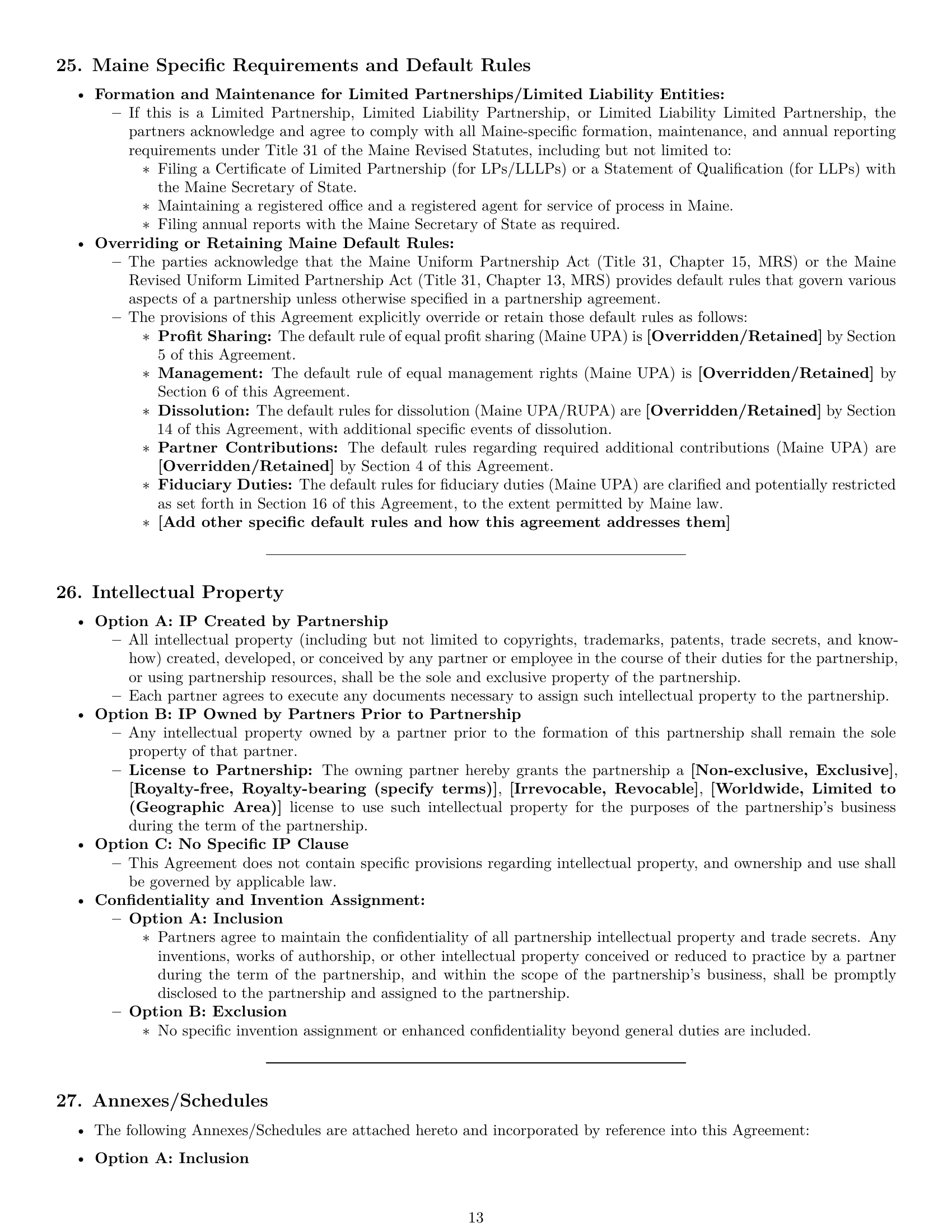 Preview page 13 of Pro Maine partnership agreement template