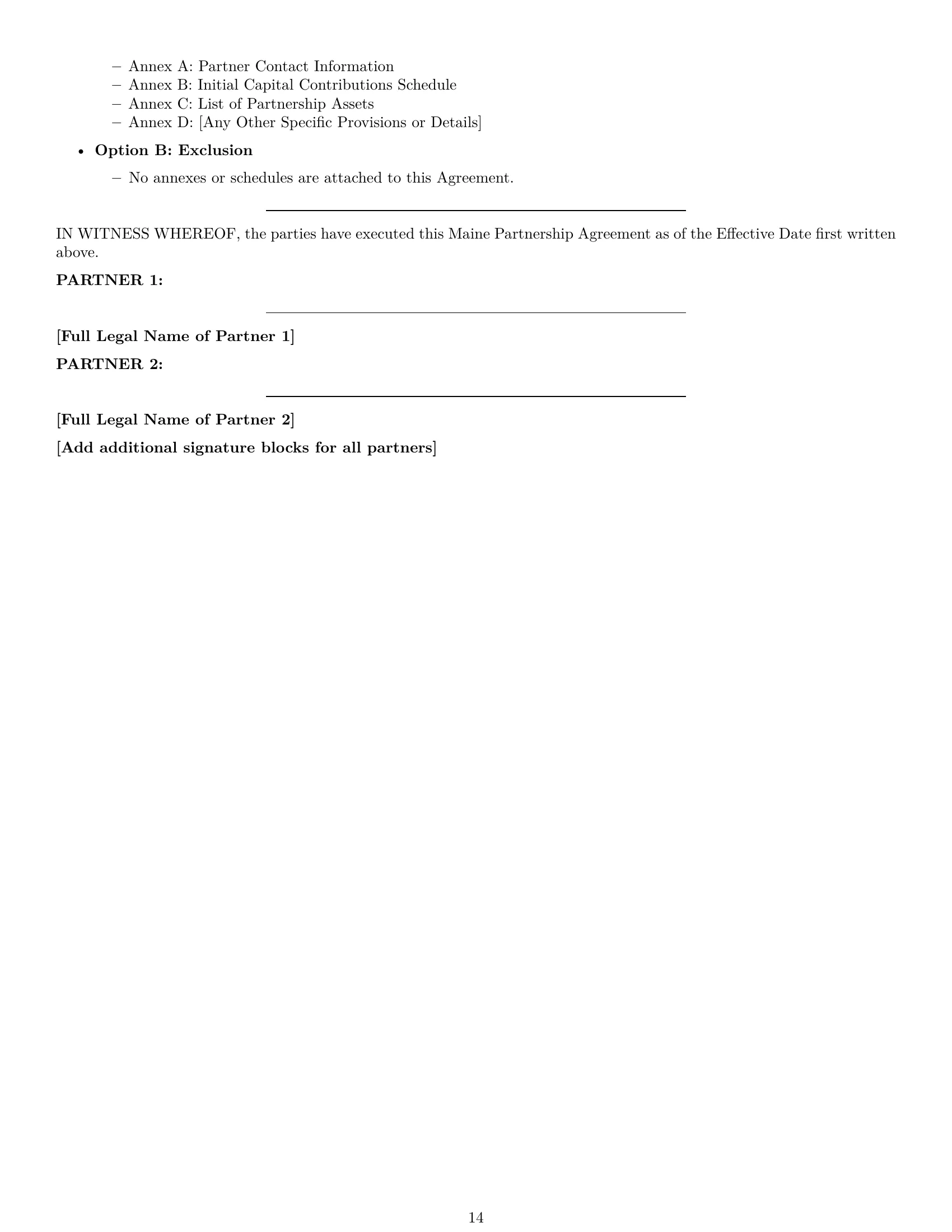 Preview page 14 of Pro Maine partnership agreement template