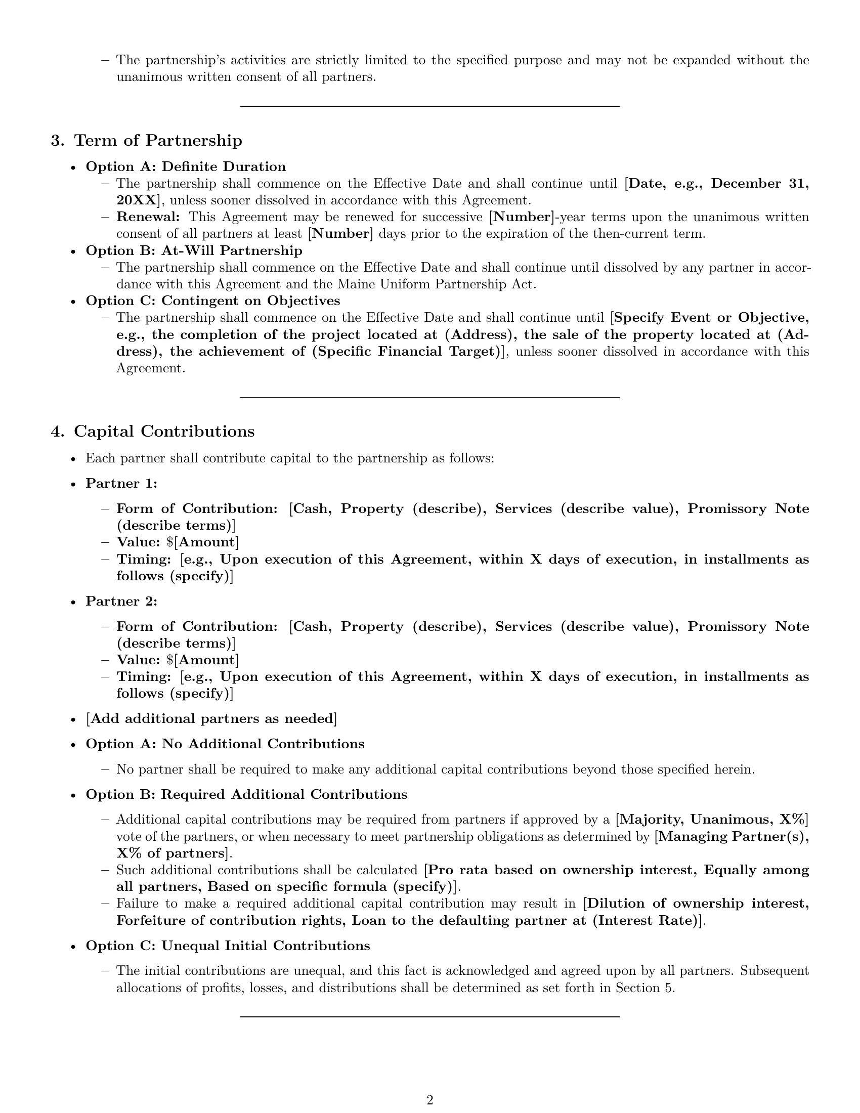 Preview page 2 of Pro Maine partnership agreement template