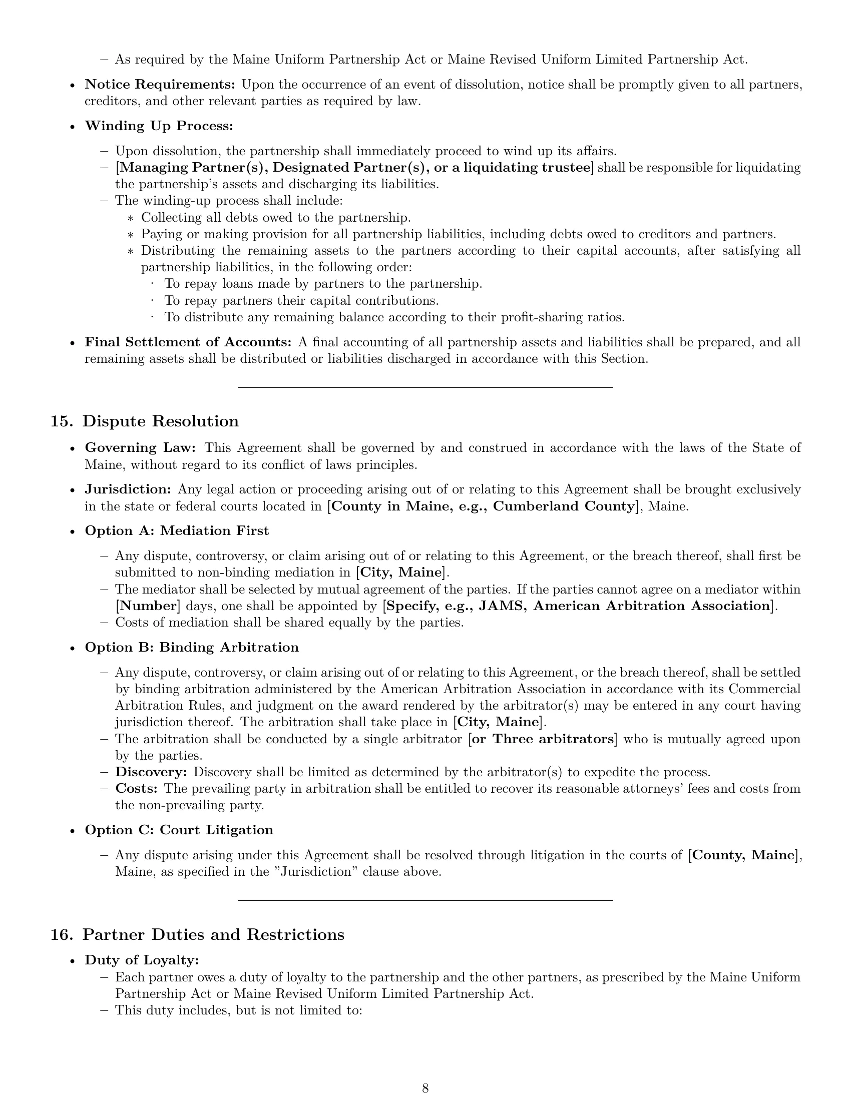 Preview page 8 of Pro Maine partnership agreement template