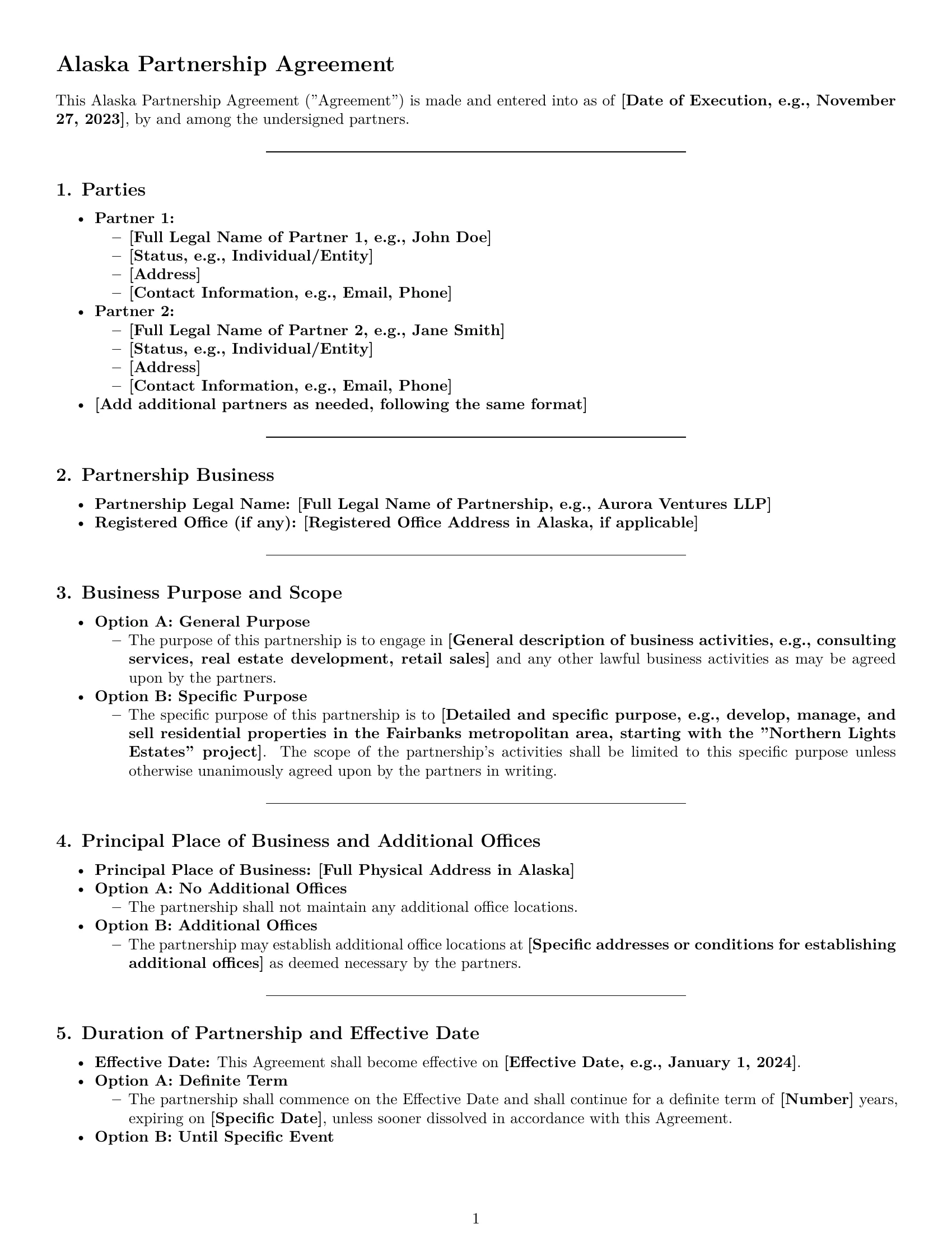 Preview page 1 of Pro Alaska partnership agreement template