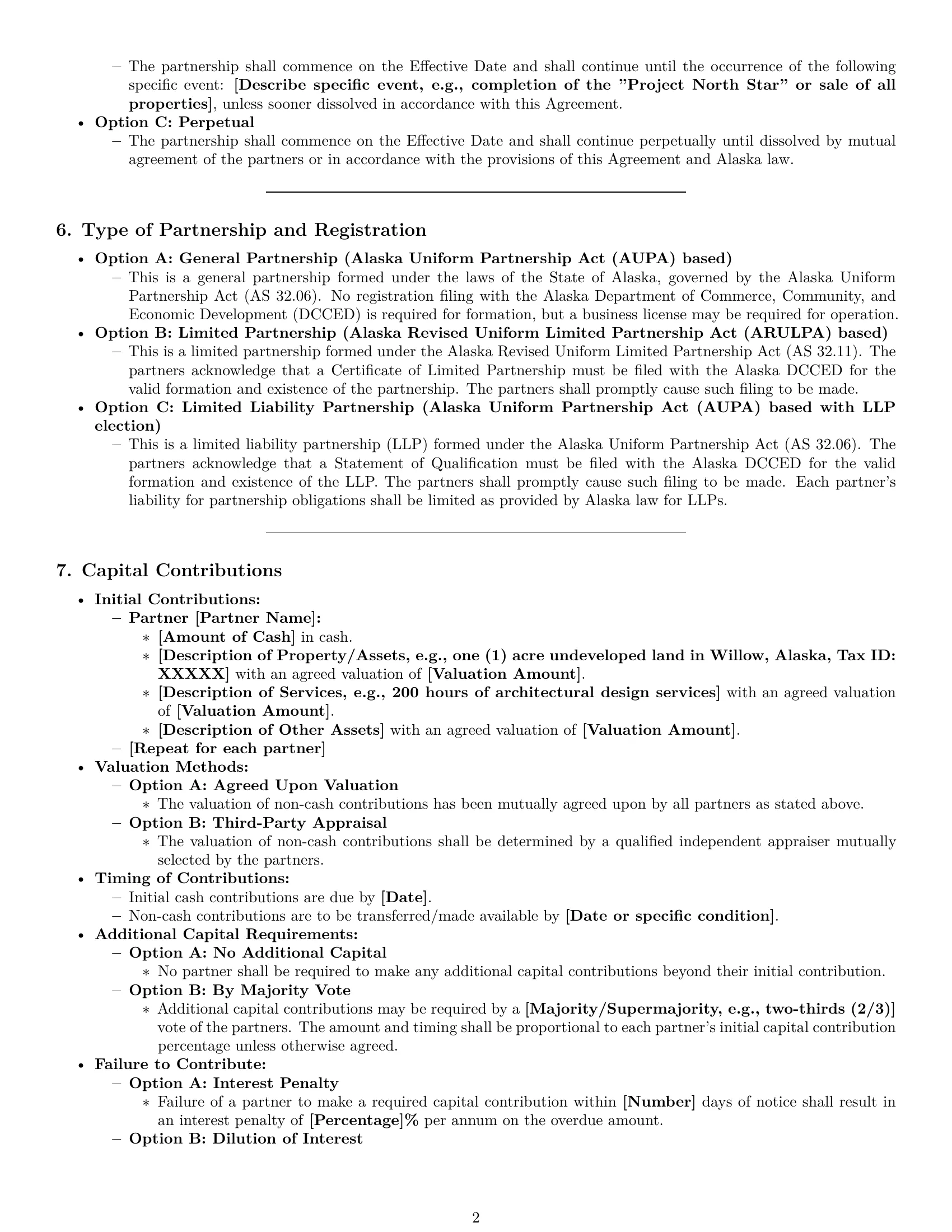 Preview page 2 of Pro Alaska partnership agreement template