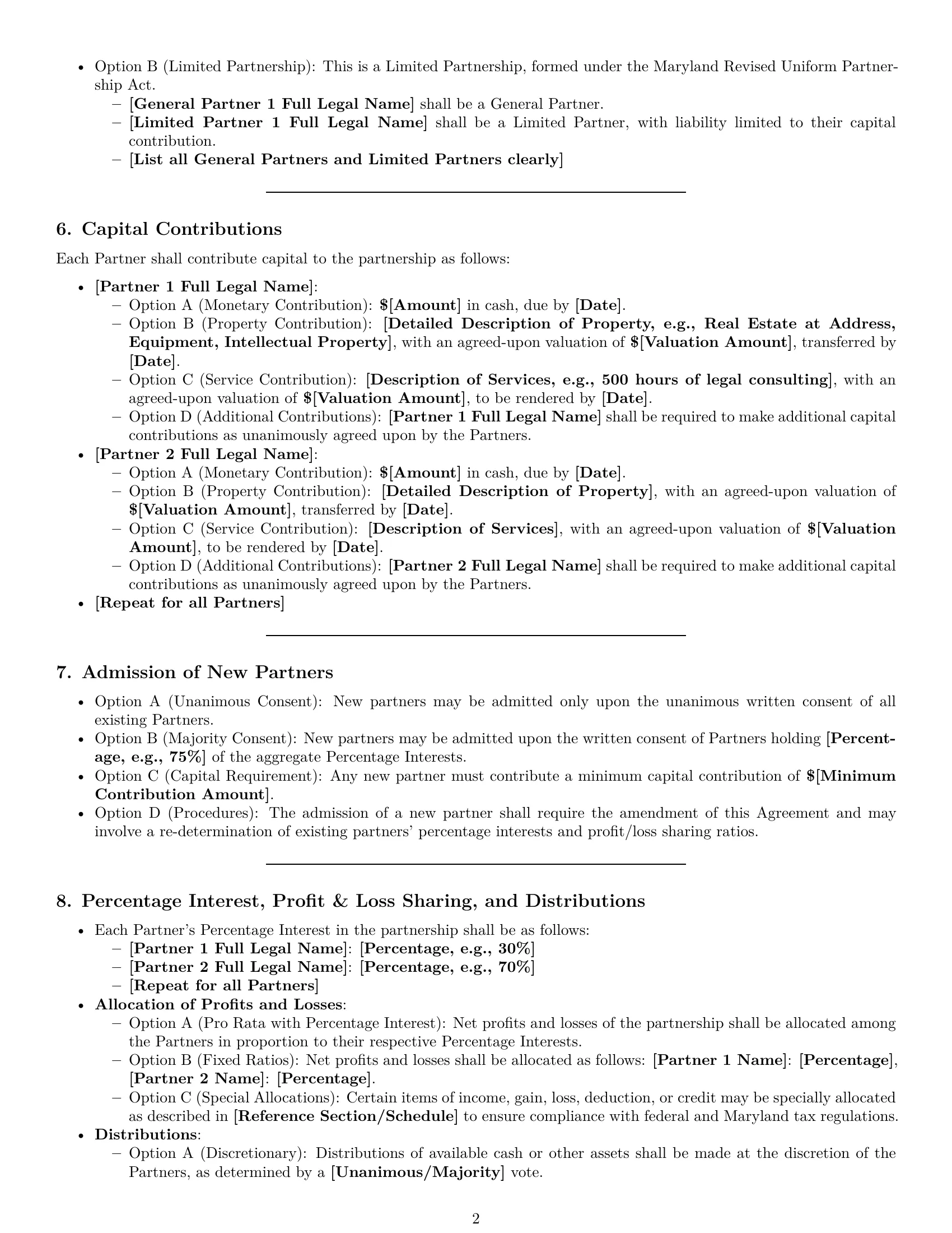 Preview page 2 of Pro Maryland partnership agreement template