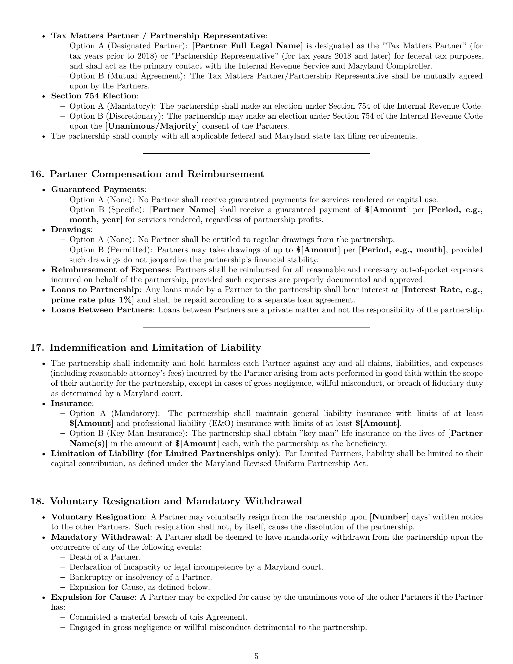 Preview page 5 of Pro Maryland partnership agreement template