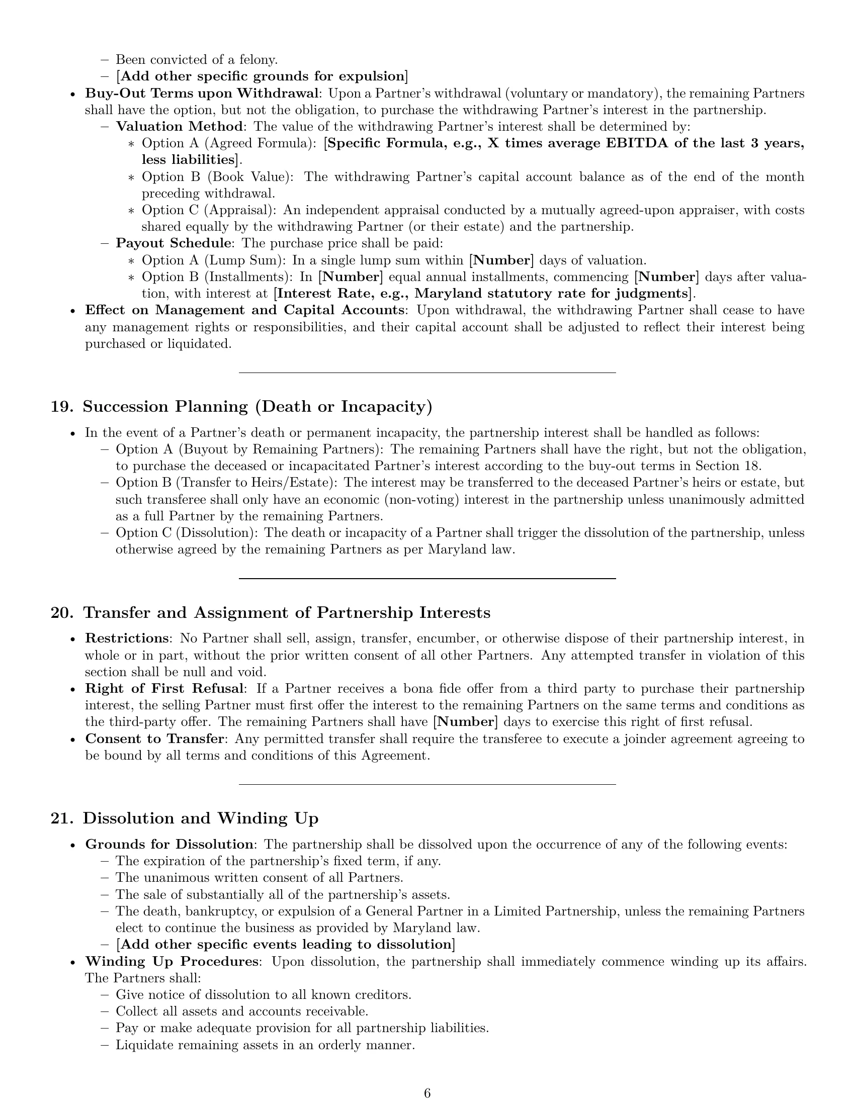 Preview page 6 of Pro Maryland partnership agreement template
