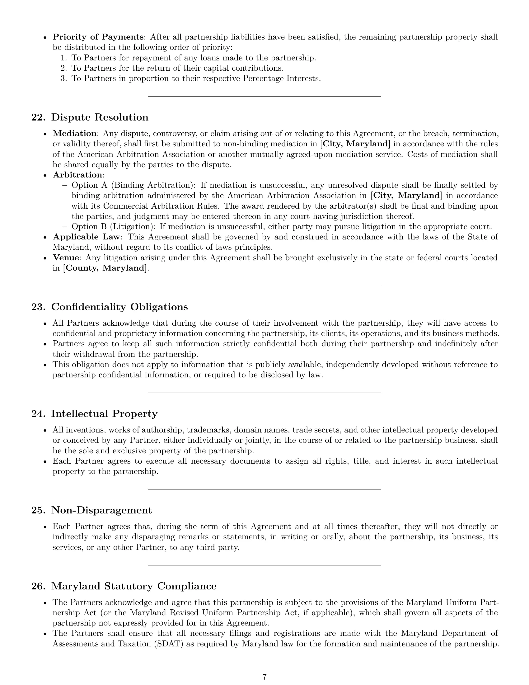 Preview page 7 of Pro Maryland partnership agreement template