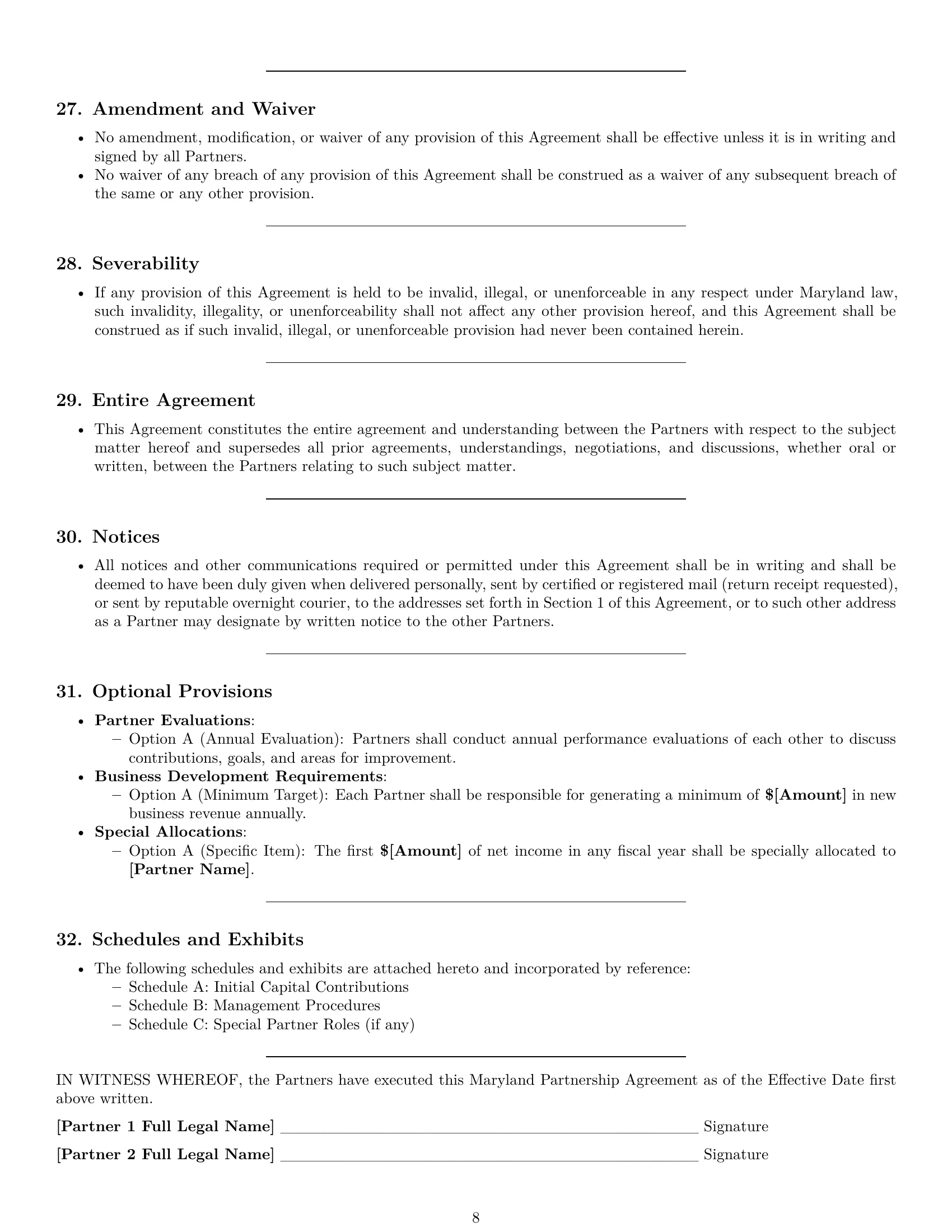 Preview page 8 of Pro Maryland partnership agreement template