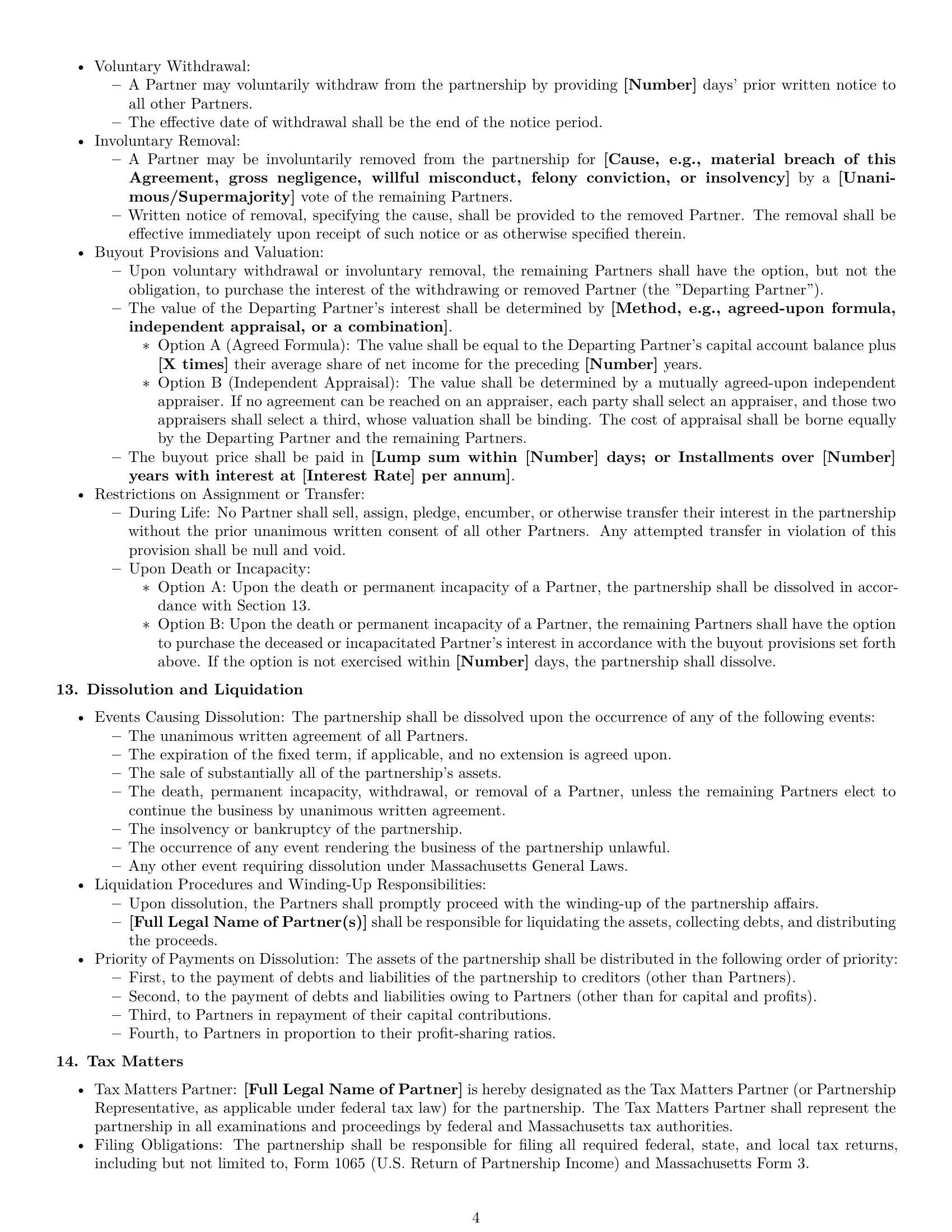 Preview page 4 of Pro Massachusetts partnership agreement template
