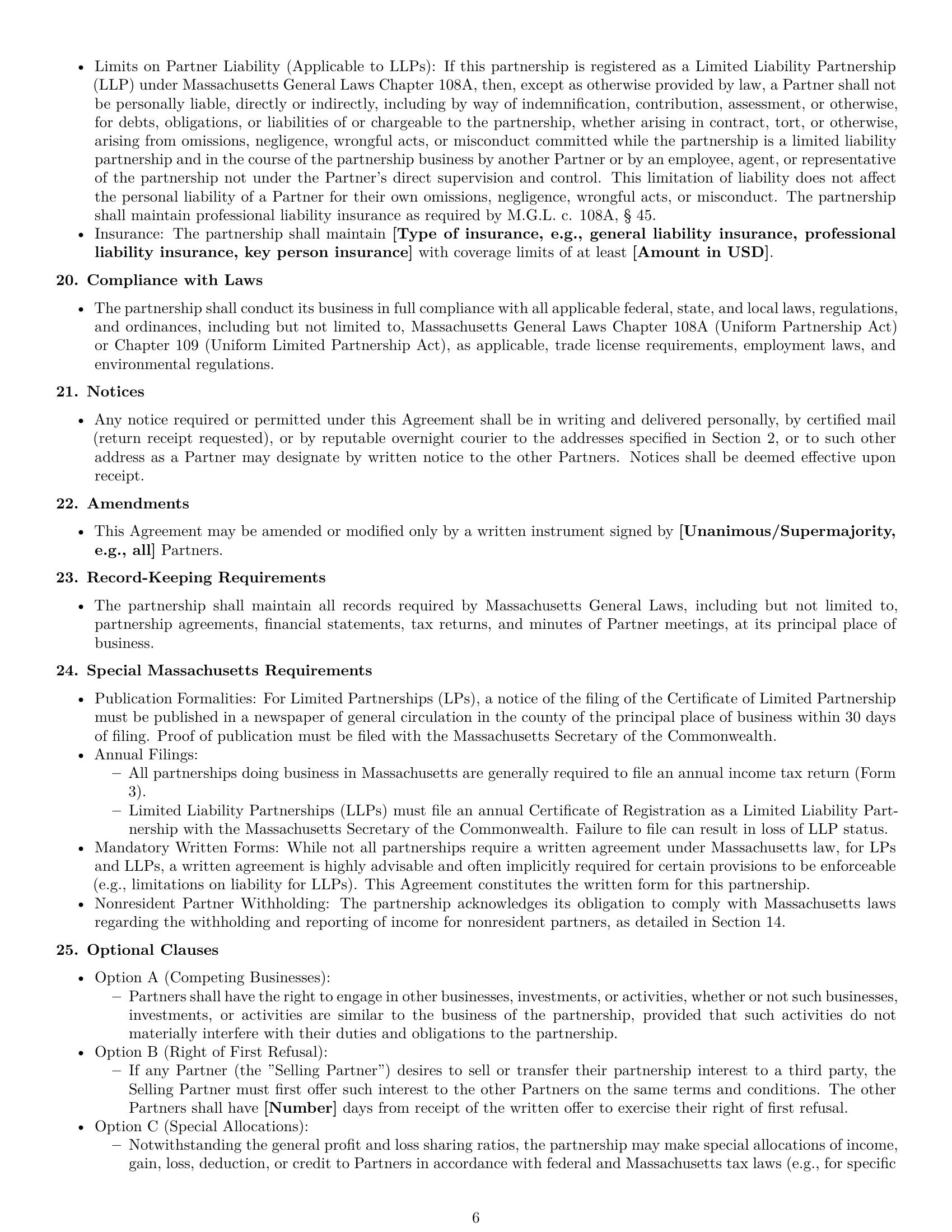 Preview page 6 of Pro Massachusetts partnership agreement template