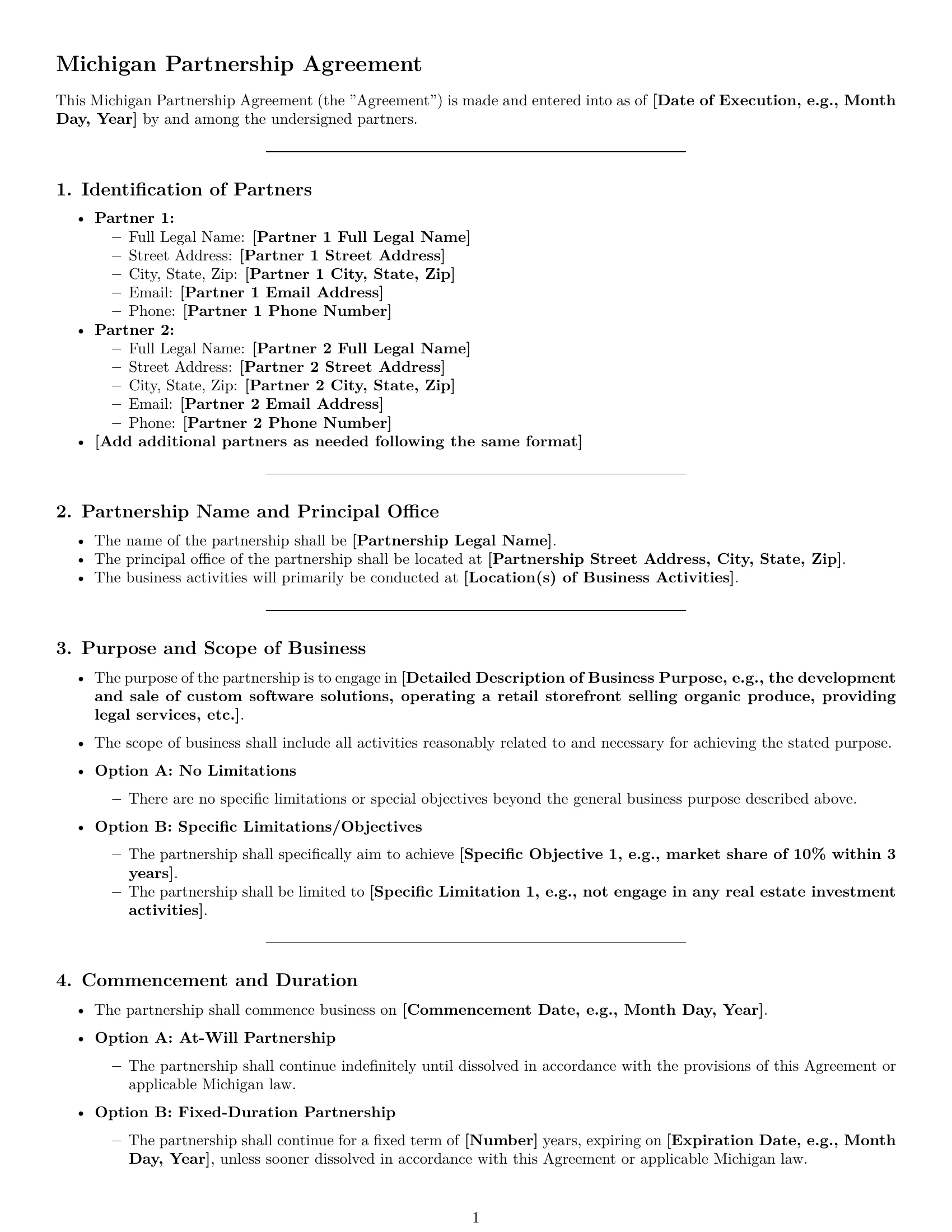Preview page 1 of Pro Michigan partnership agreement template