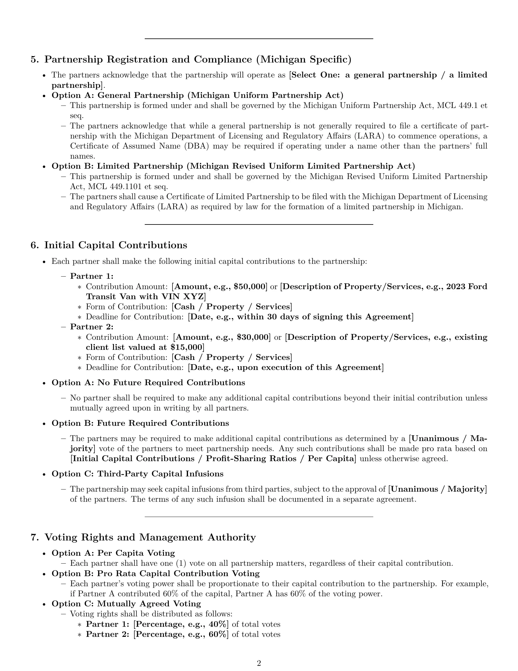 Preview page 2 of Pro Michigan partnership agreement template