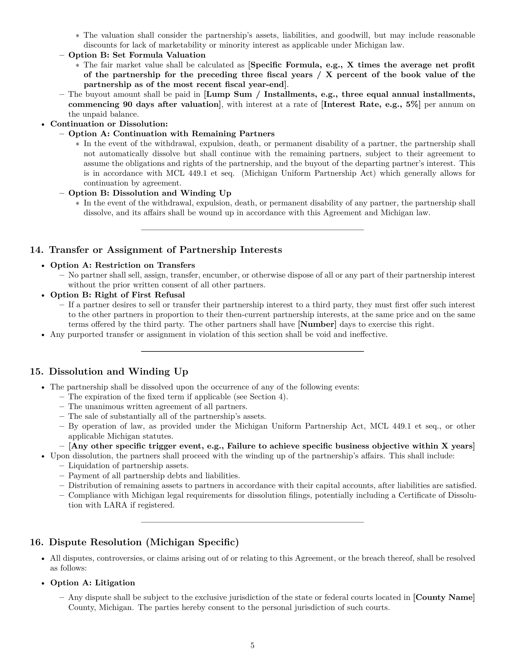 Preview page 5 of Pro Michigan partnership agreement template