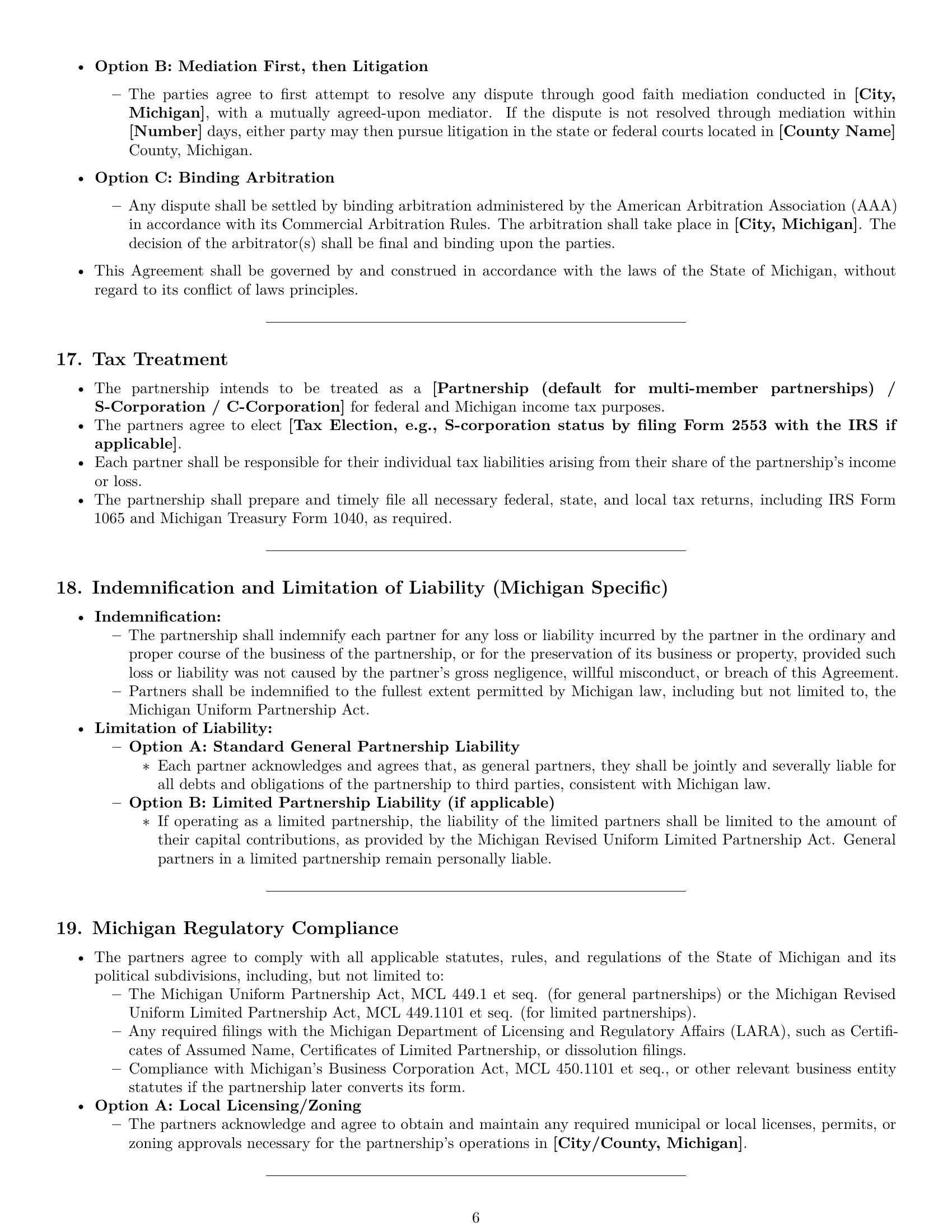 Preview page 6 of Pro Michigan partnership agreement template