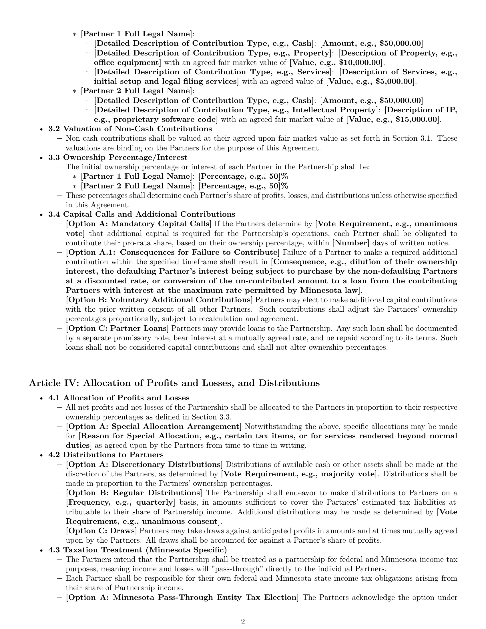 Preview page 2 of Pro Minnesota partnership agreement template