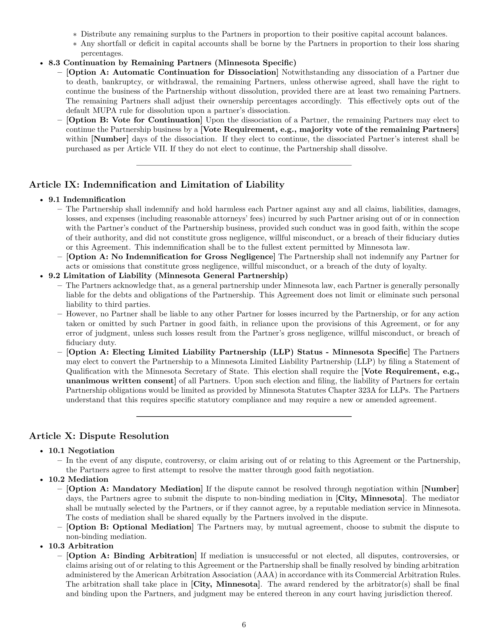 Preview page 6 of Pro Minnesota partnership agreement template