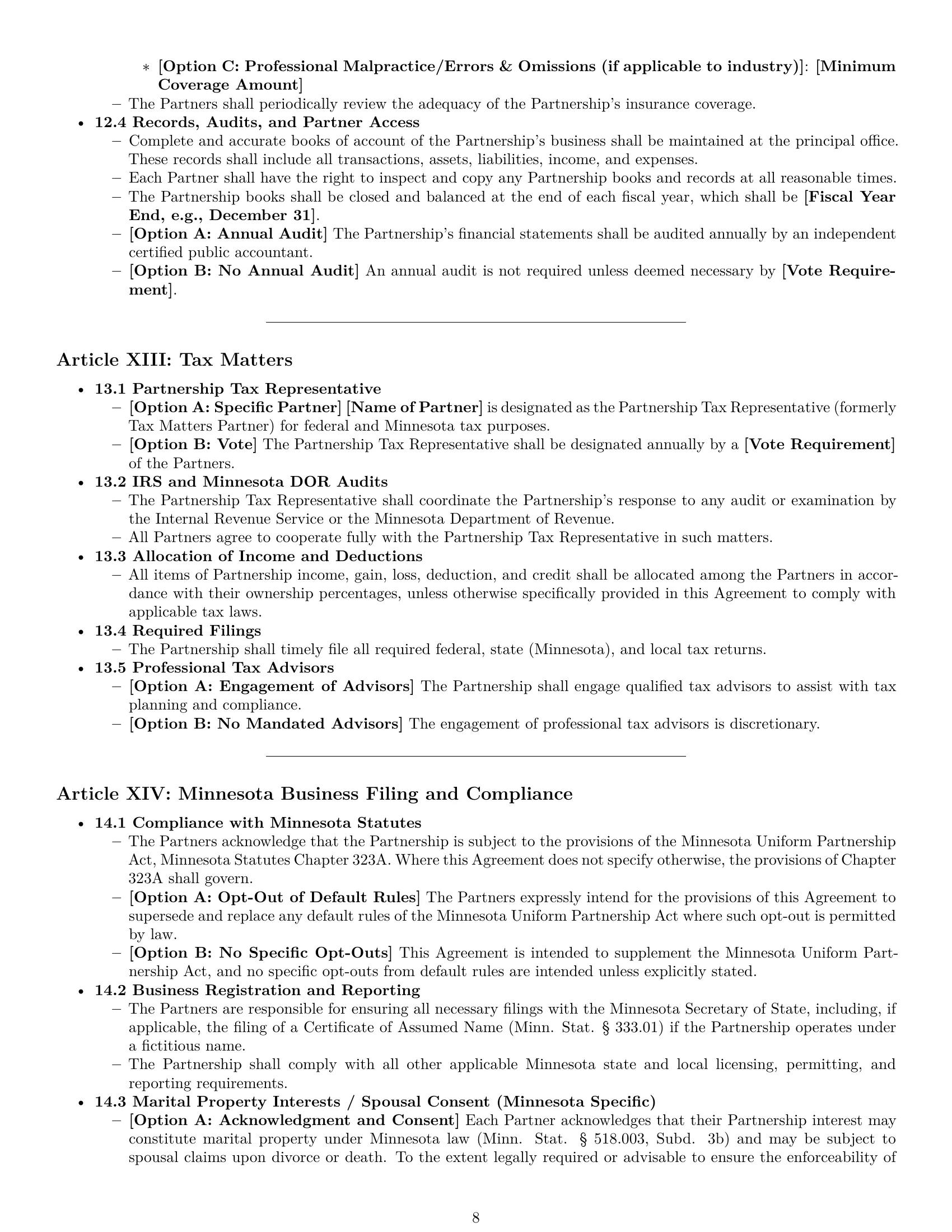 Preview page 8 of Pro Minnesota partnership agreement template