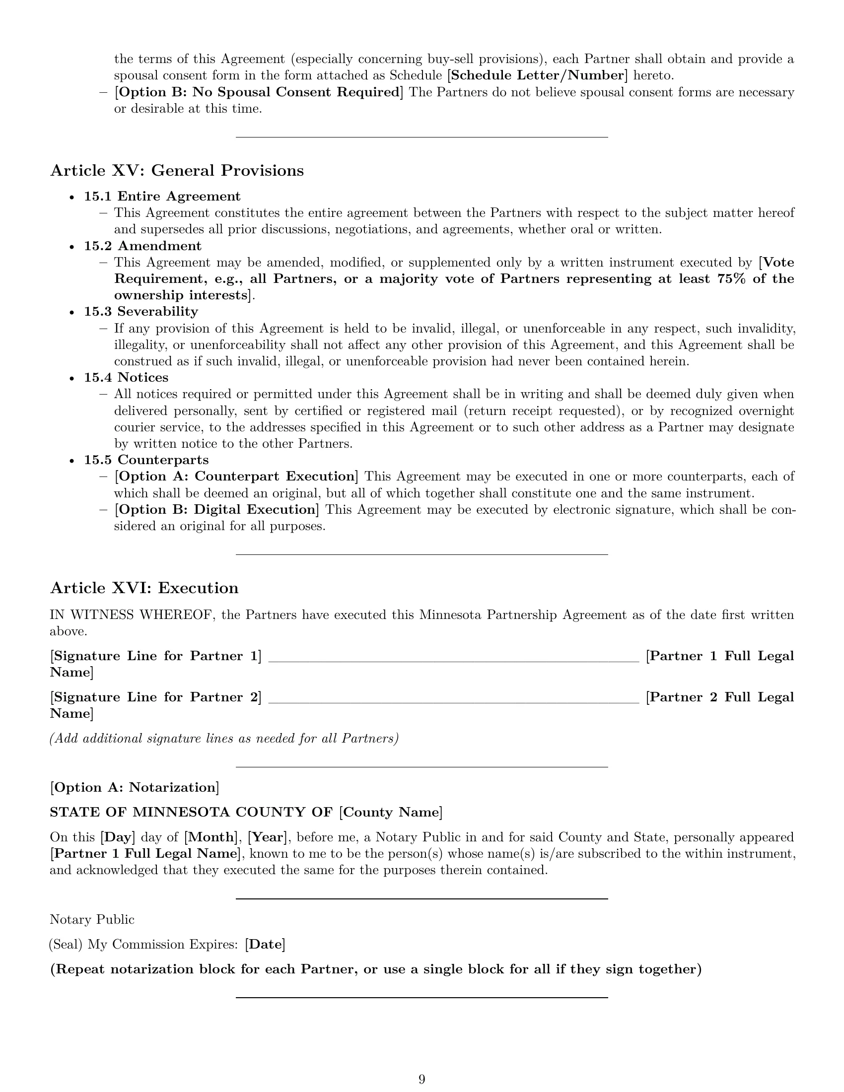 Preview page 9 of Pro Minnesota partnership agreement template