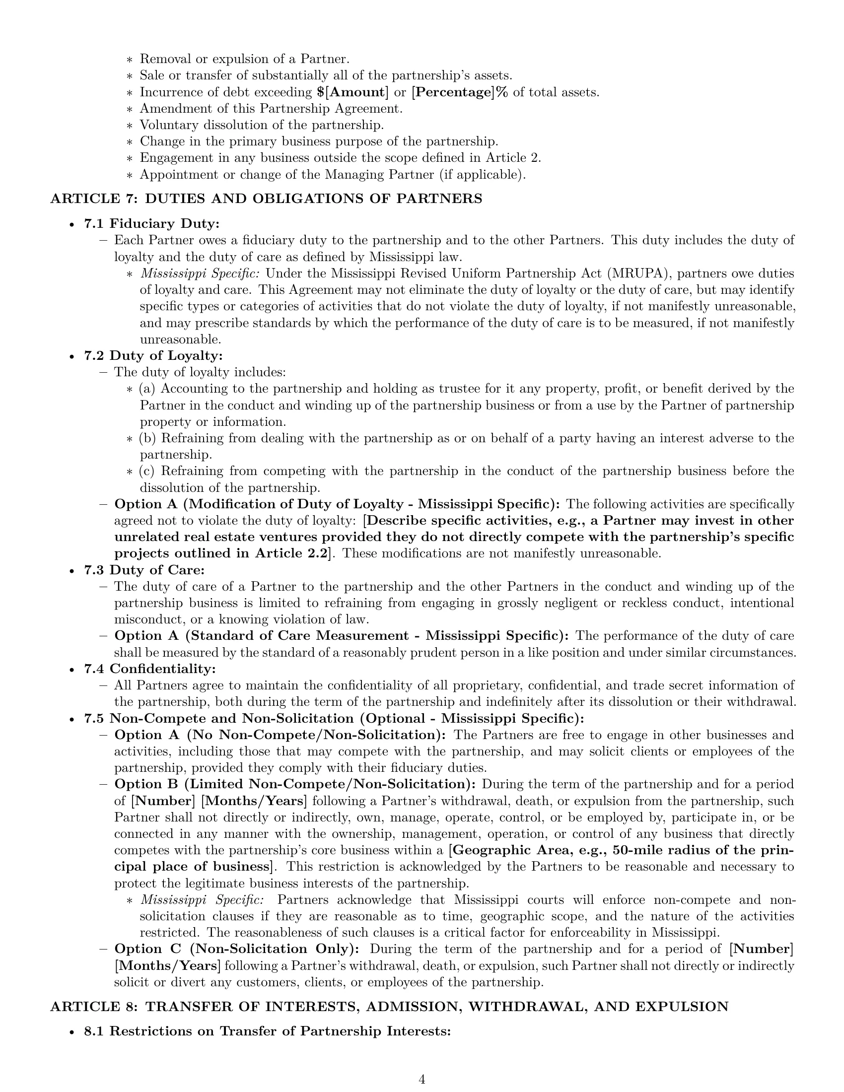 Preview page 4 of Pro Mississippi partnership agreement template
