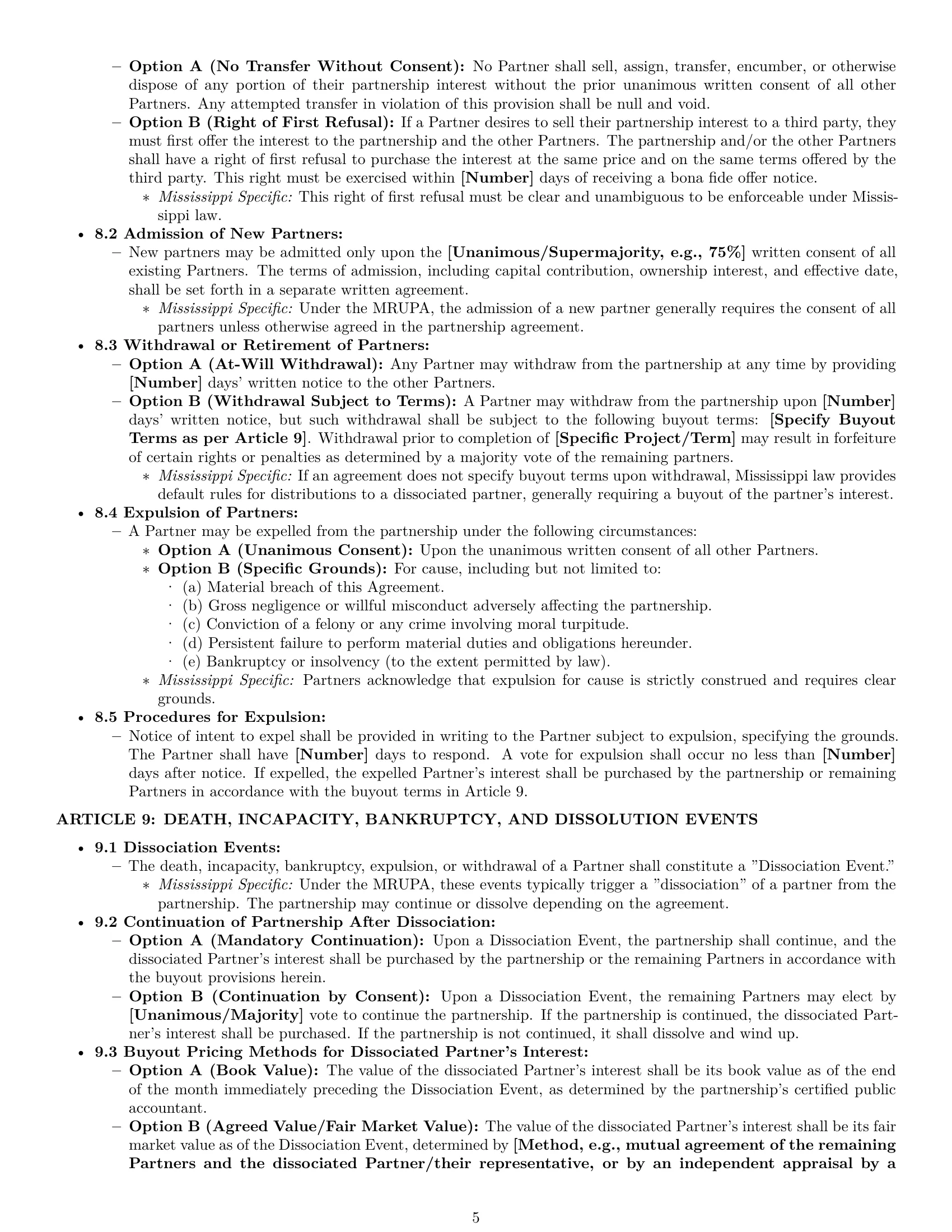 Preview page 5 of Pro Mississippi partnership agreement template
