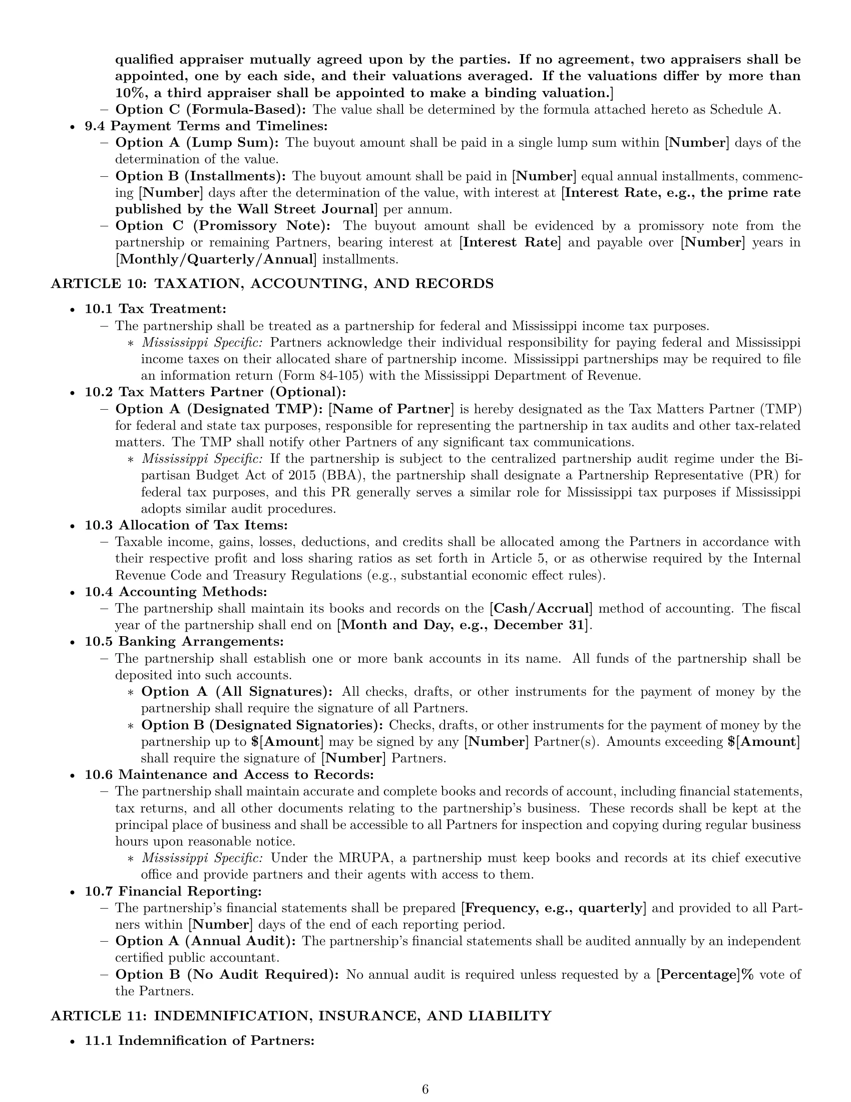 Preview page 6 of Pro Mississippi partnership agreement template