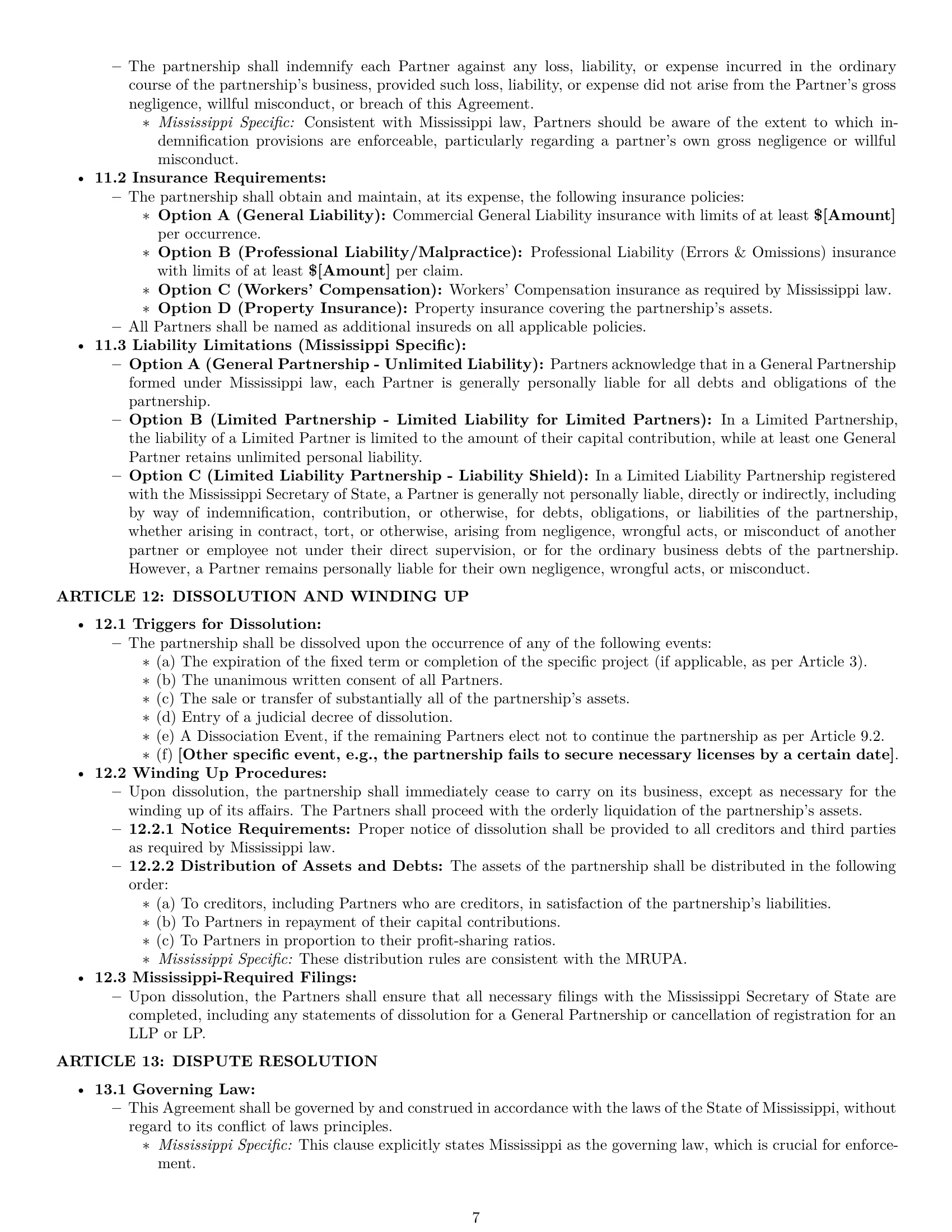 Preview page 7 of Pro Mississippi partnership agreement template
