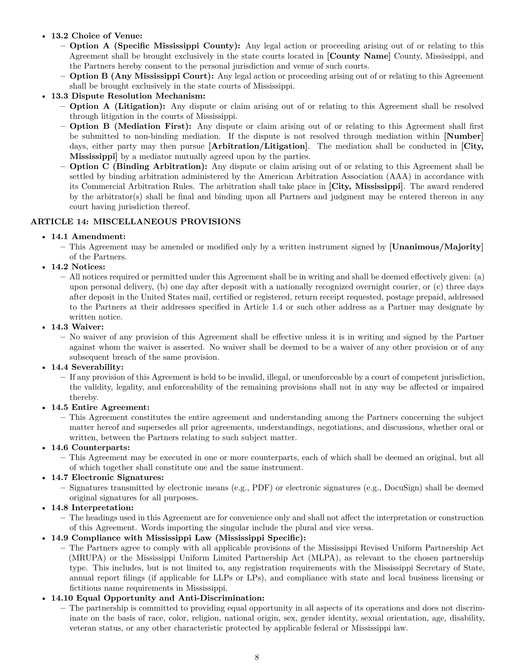 Preview page 8 of Pro Mississippi partnership agreement template