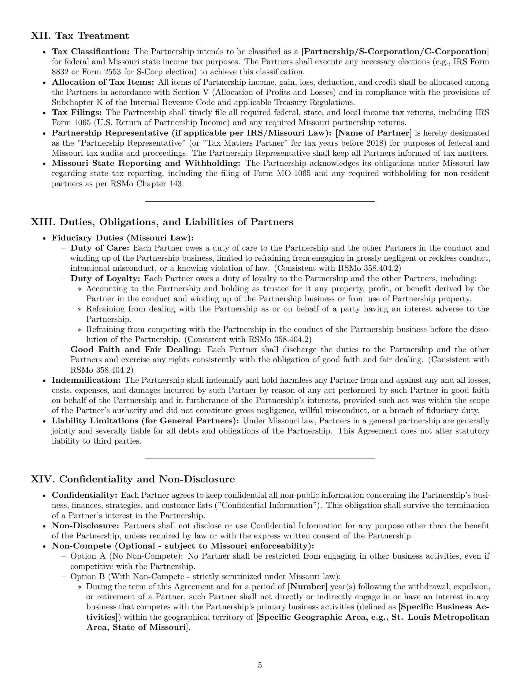 Preview page 5 of Pro Missouri partnership agreement template