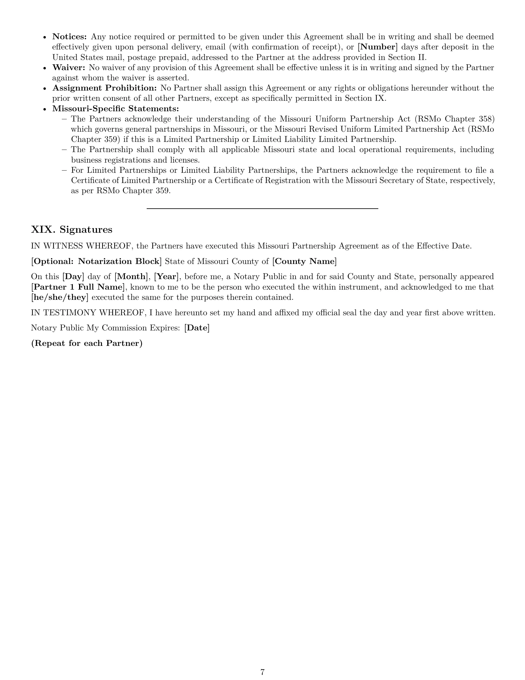 Preview page 7 of Pro Missouri partnership agreement template