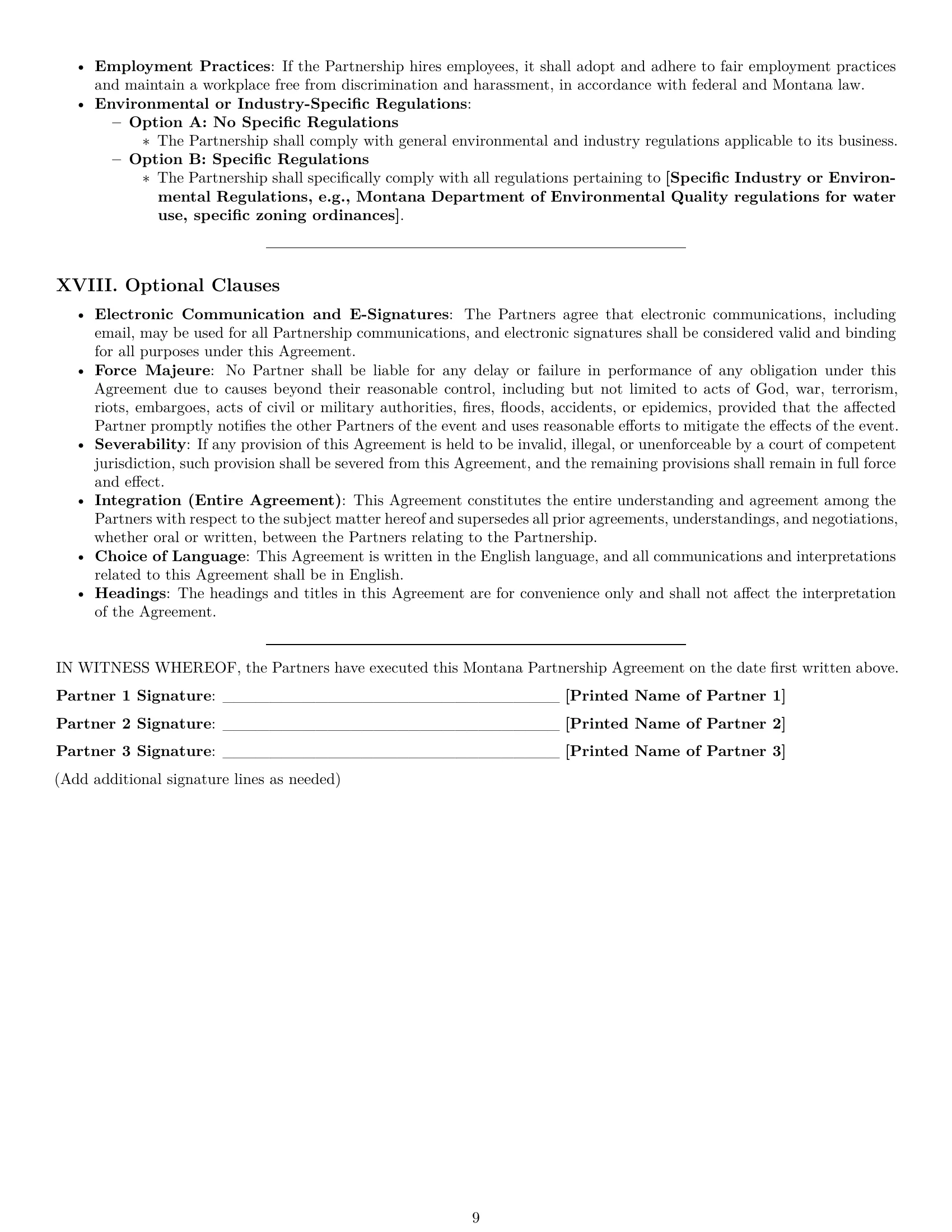 Preview page 9 of Pro Montana partnership agreement template