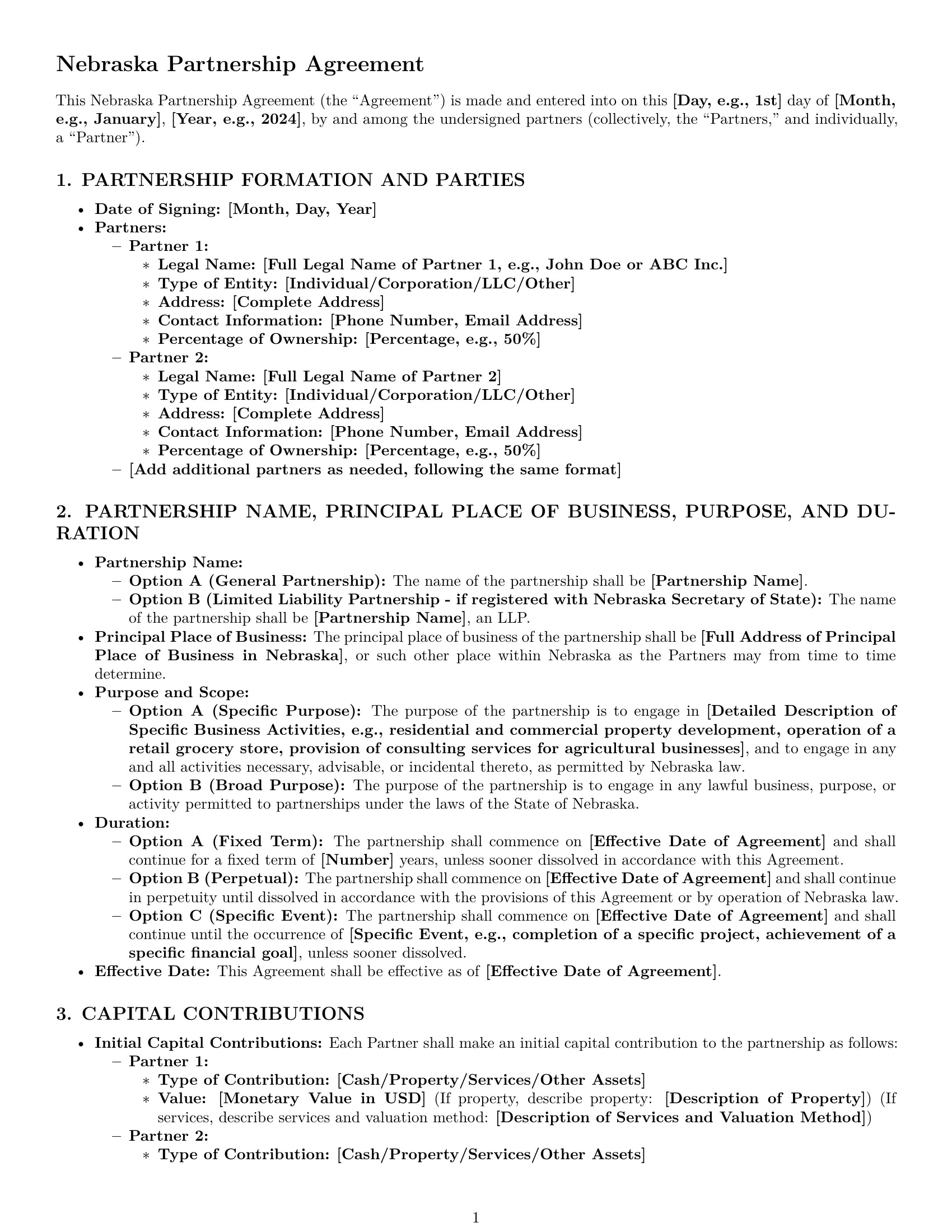 Preview page 1 of Pro Nebraska partnership agreement template