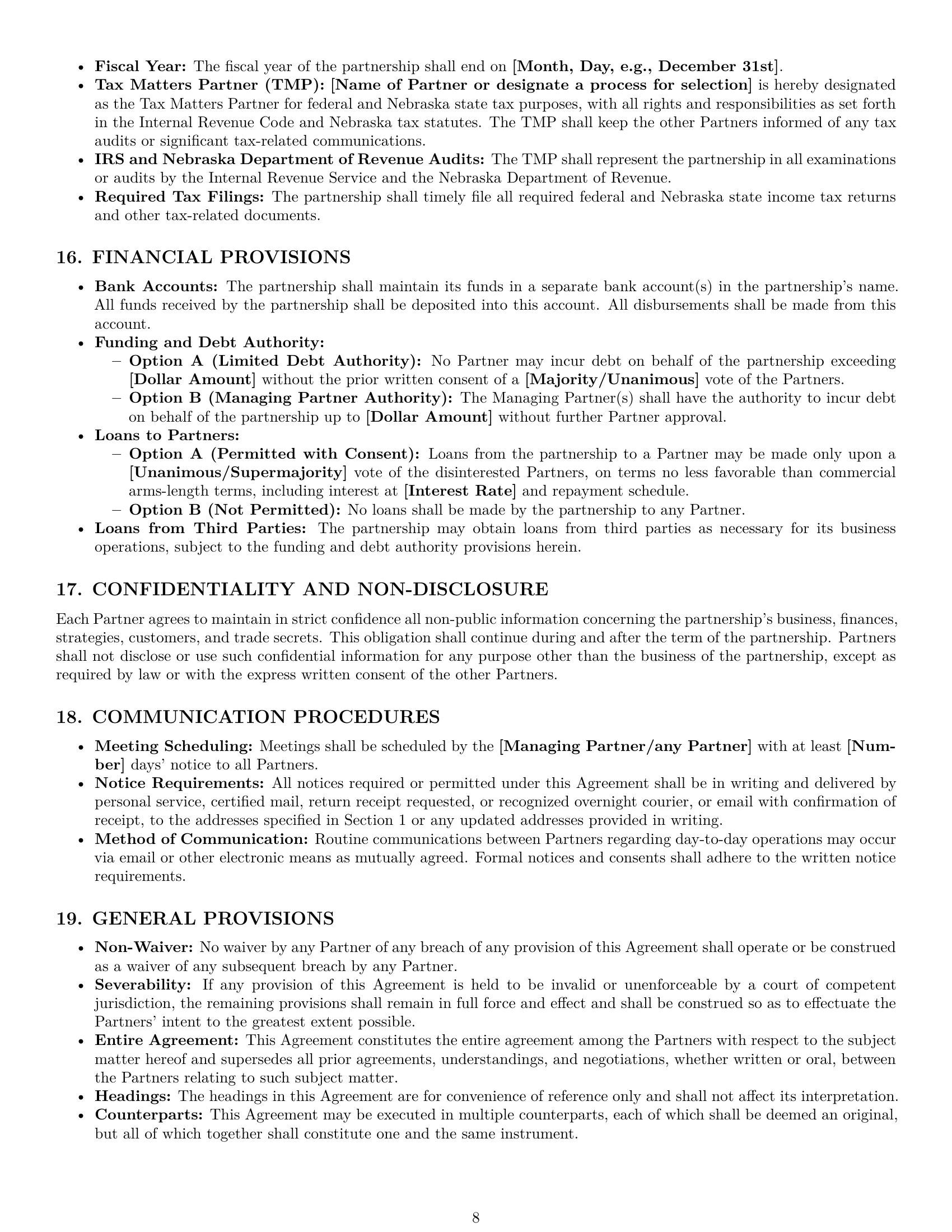 Preview page 8 of Pro Nebraska partnership agreement template