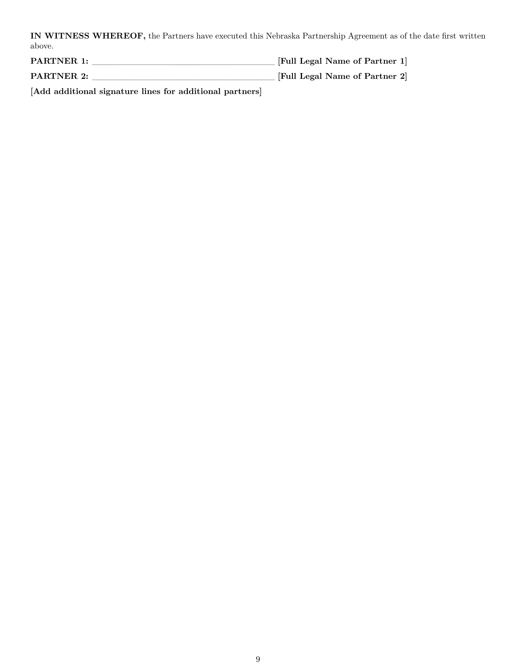 Preview page 9 of Pro Nebraska partnership agreement template