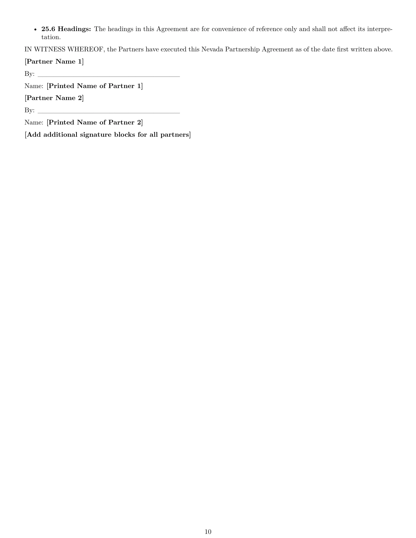 Preview page 10 of Pro Nevada partnership agreement template