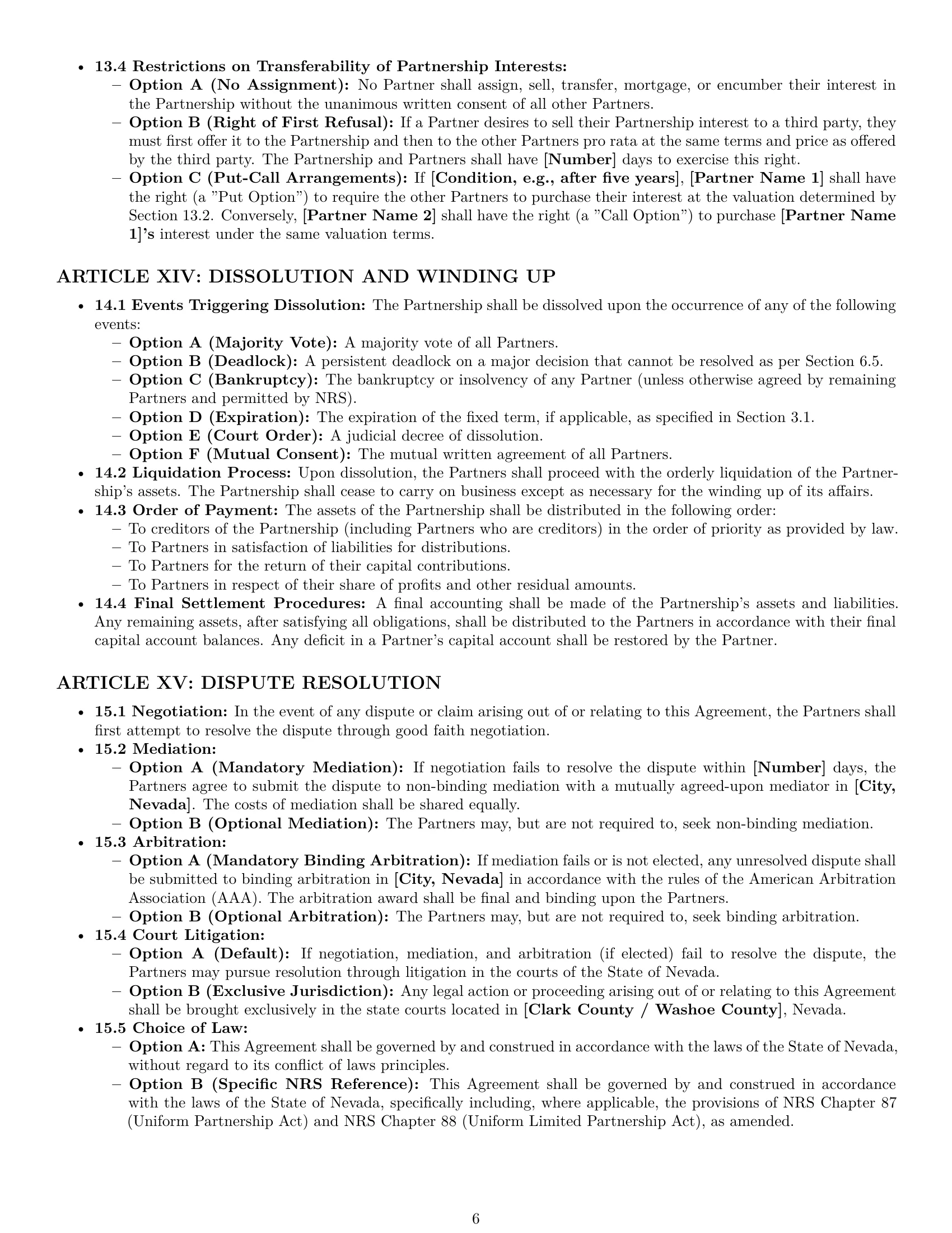 Preview page 6 of Pro Nevada partnership agreement template