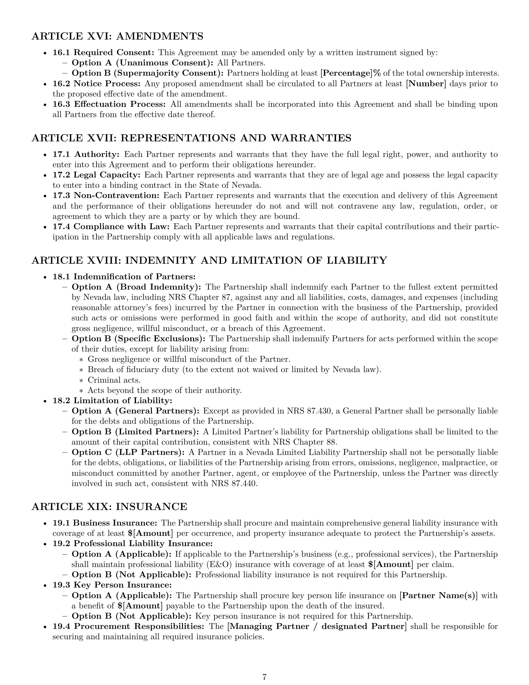 Preview page 7 of Pro Nevada partnership agreement template