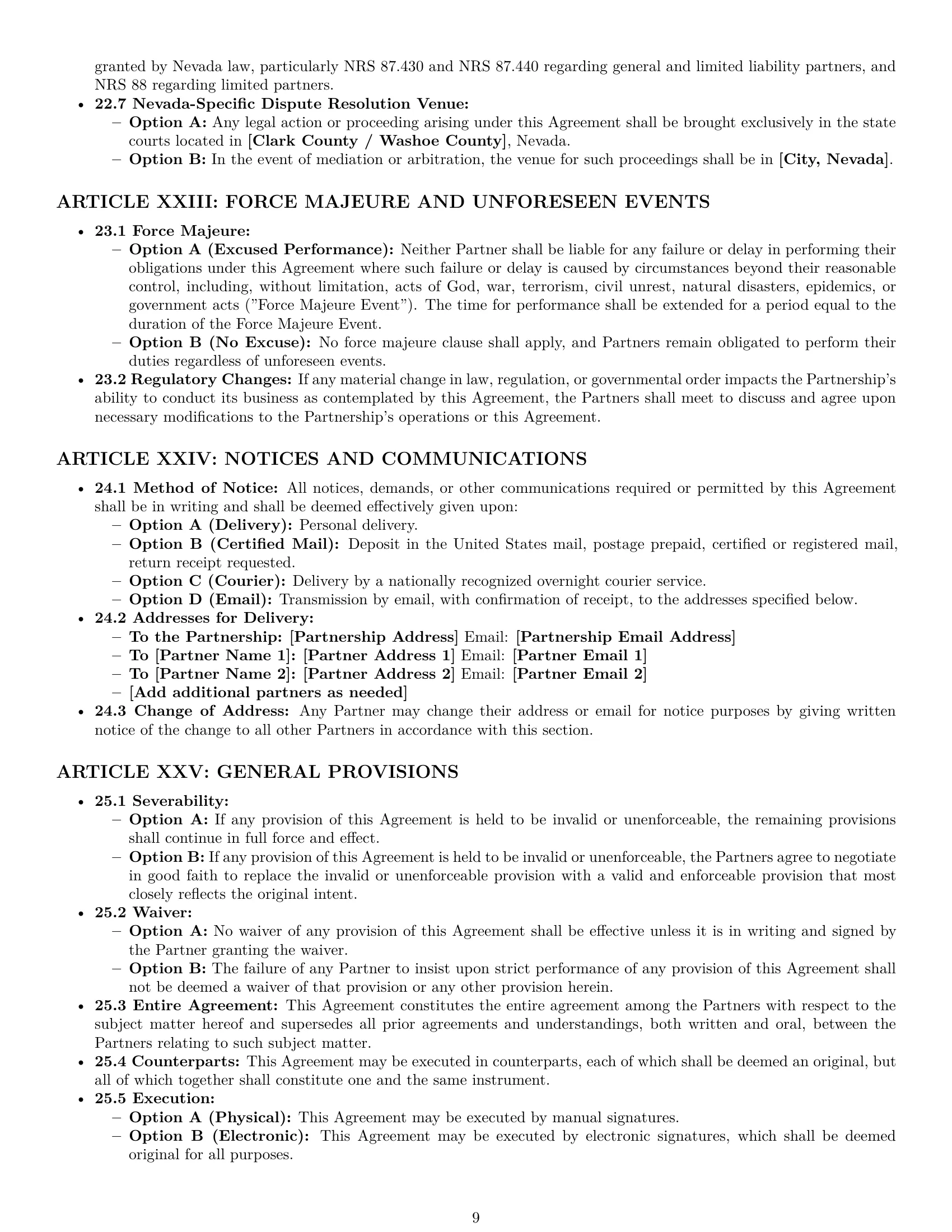 Preview page 9 of Pro Nevada partnership agreement template