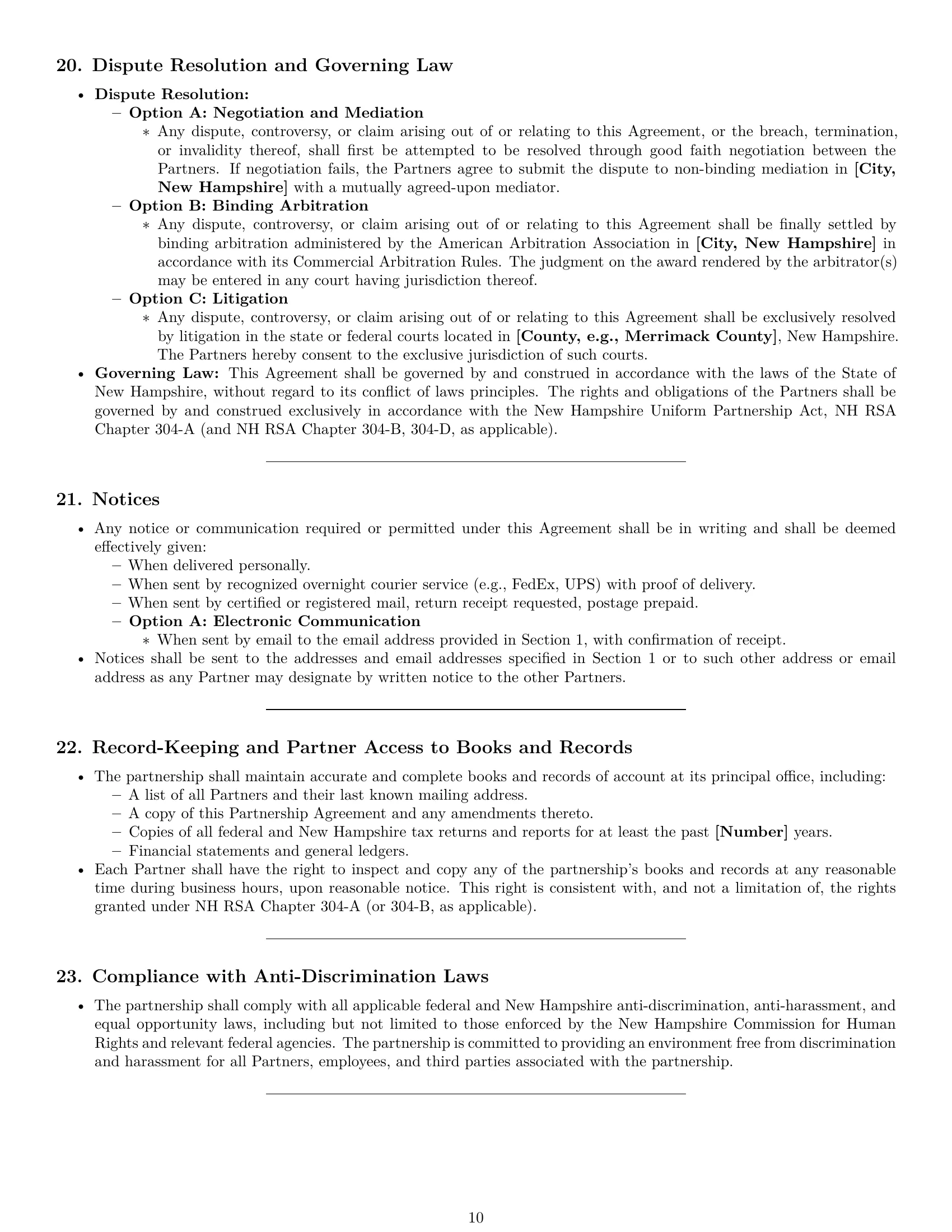 Preview page 10 of Pro New Hampshire partnership agreement template
