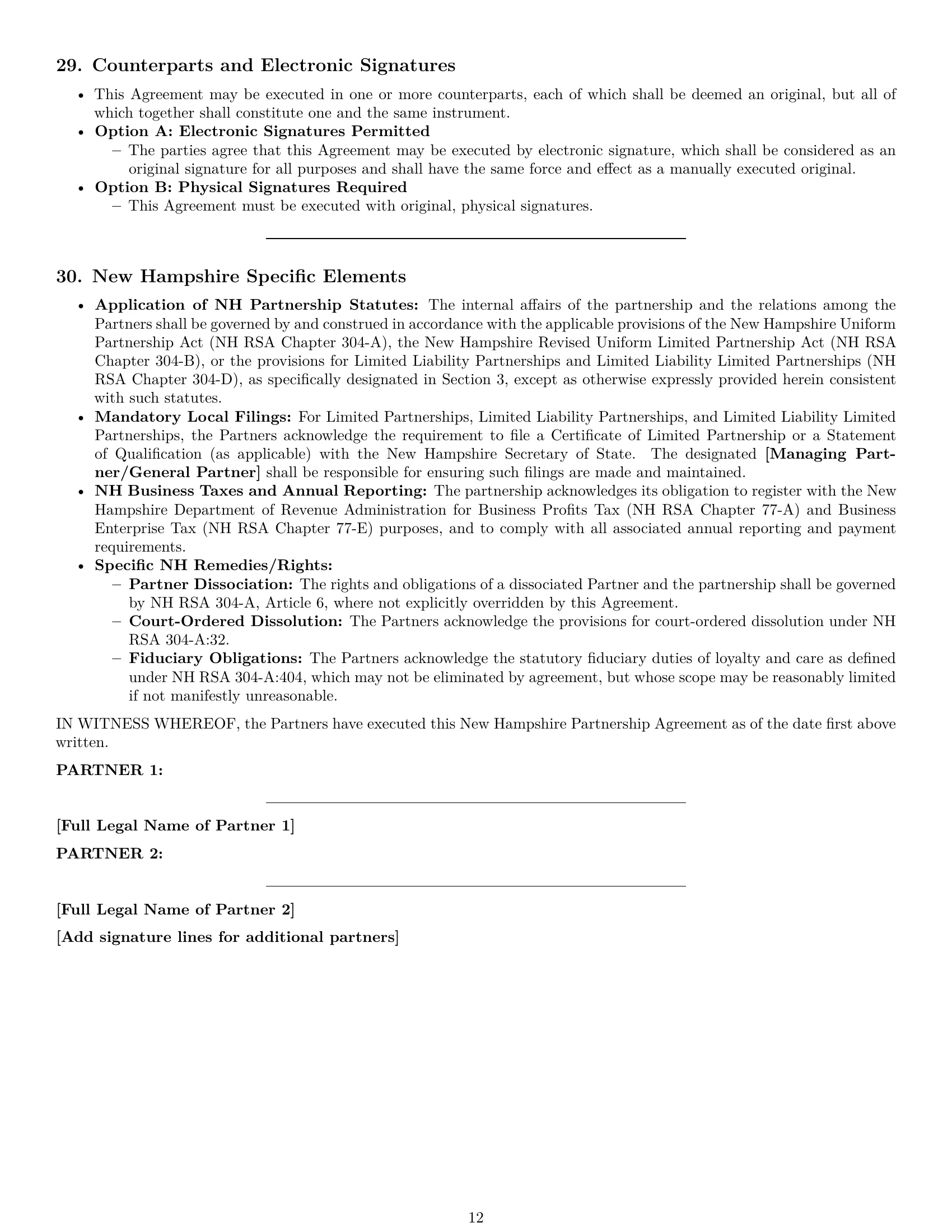Preview page 12 of Pro New Hampshire partnership agreement template