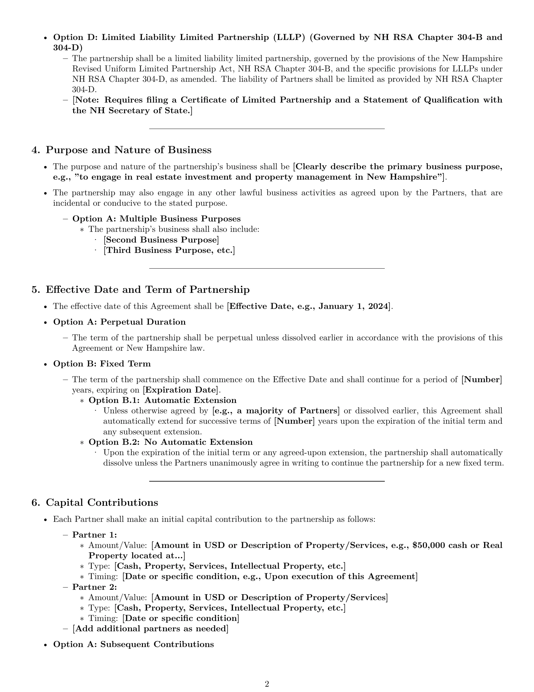 Preview page 2 of Pro New Hampshire partnership agreement template