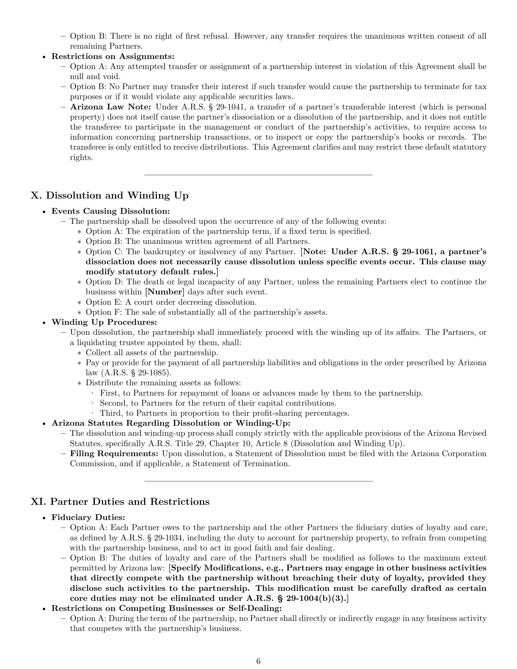 Preview page 6 of Pro Arizona partnership agreement template