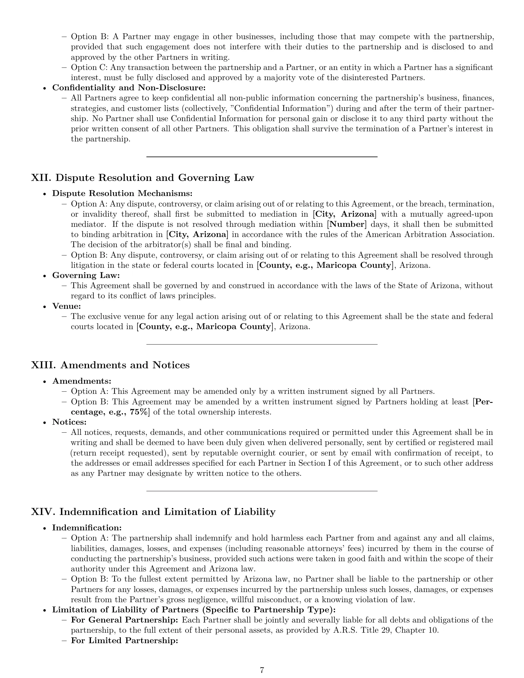 Preview page 7 of Pro Arizona partnership agreement template